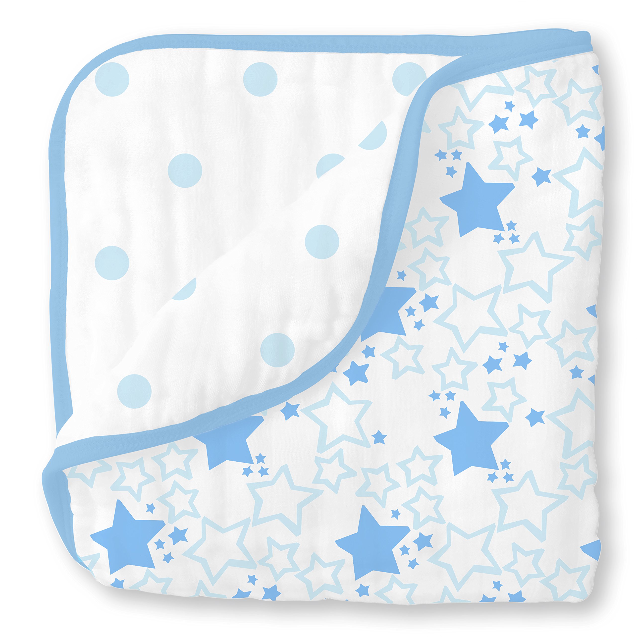 SwaddleDesigns4-Layer Cotton Muslin Luxe Blanket, Cuddle and Dream, Blue Starshine and Dots