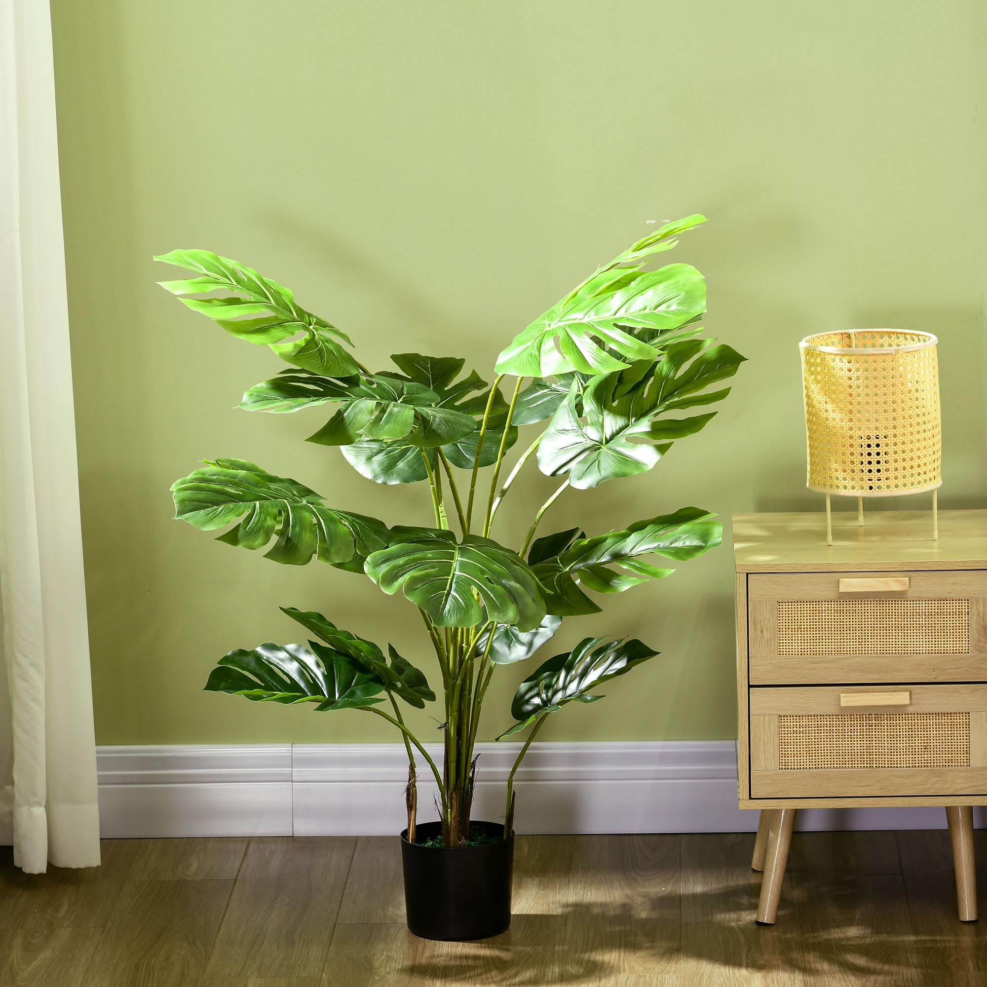 HOMCOM Arbre Artificiel Plante Artificielle Monstera Deliciosa 120 cm Vert