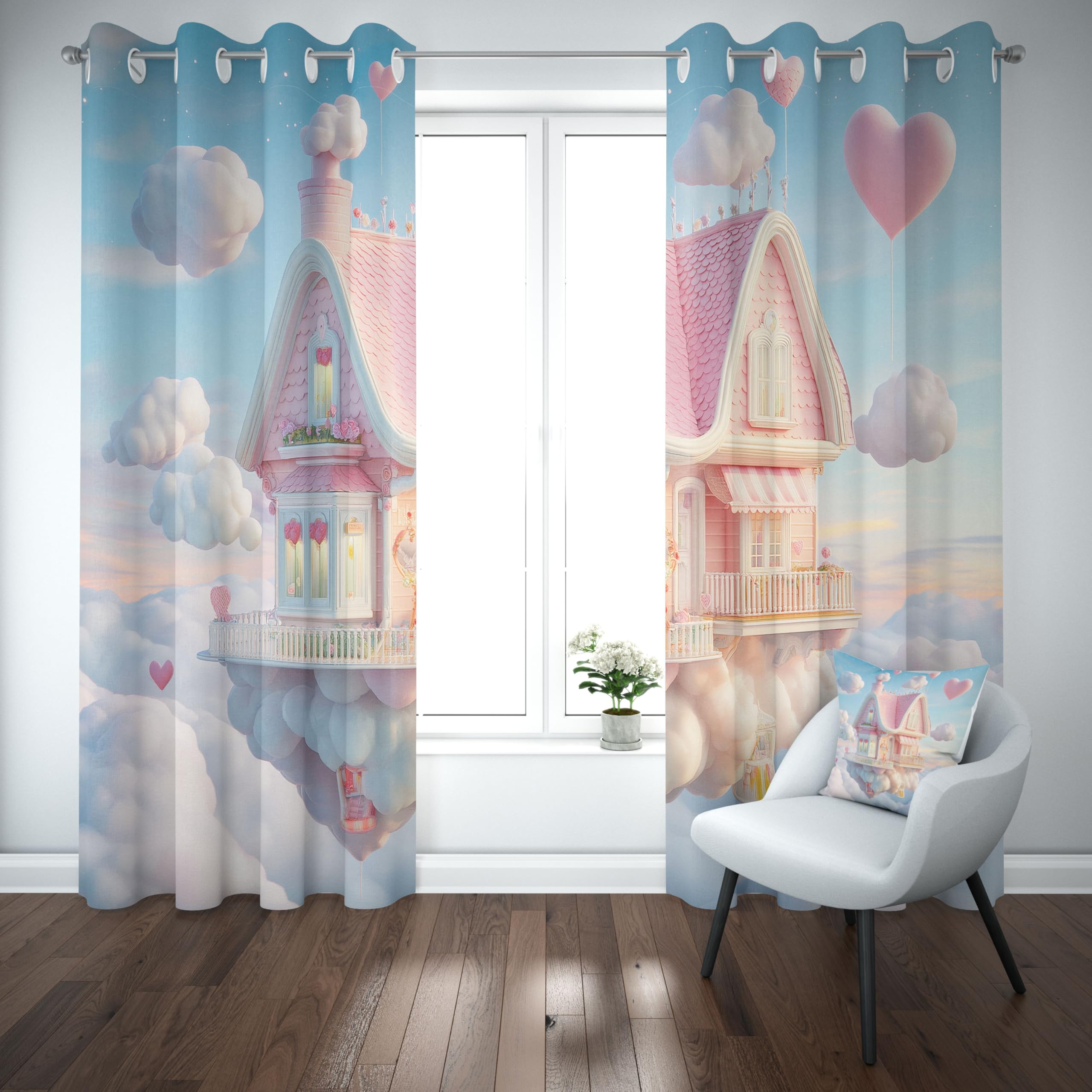 Rideaux Opaque À Oeillets Conte De Fées Rideau Occultant Opaque Nuage Fantaisie Lot De 2 140x225 cm, Occultant Draperies Enfant Fille pour Adulte Bebe Chambre Salon