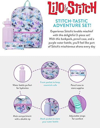Miniatura 6 de Disney Lilo and Stitch Mochila de 3 piezas Mochila, estuche y botella de agua Mochila escolar Lilo and Sttich Multicolor