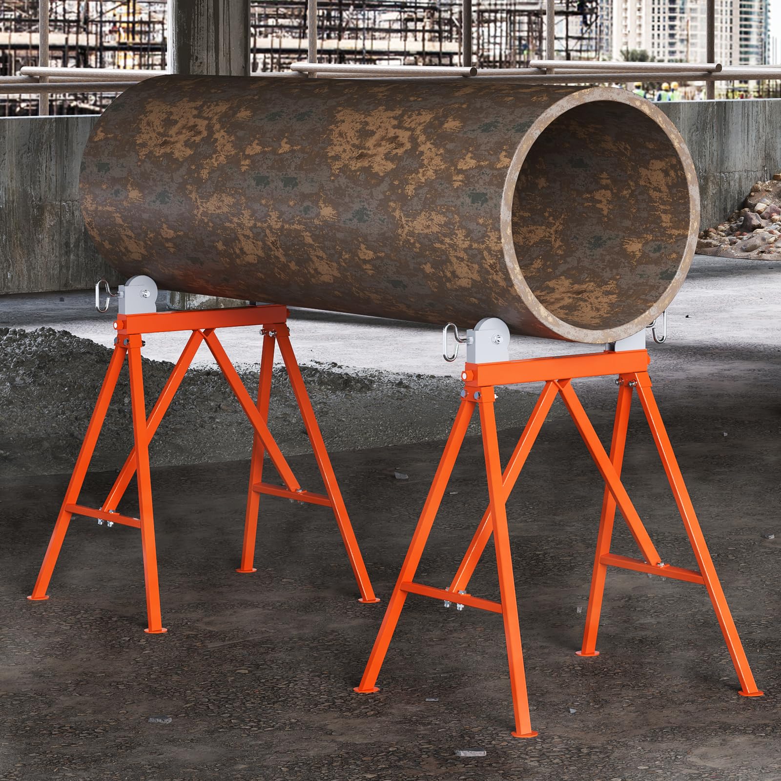 VEVOR Supporto per tubi con testa a rullo, resistente capacità di carico di 1134 kg, adatto per tubi da 5-91,4 cm, supporto per tubi a rullo in acciaio 45 # per saldatura