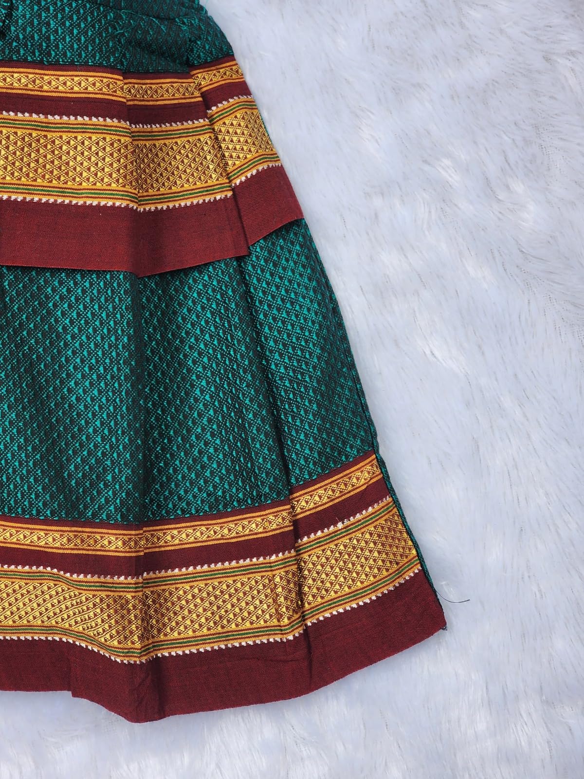 Amba Collection Boutique's Girl's Traditional Ethnic Wear Reshim Cotton Nath Khan Frock Peacock Green 3