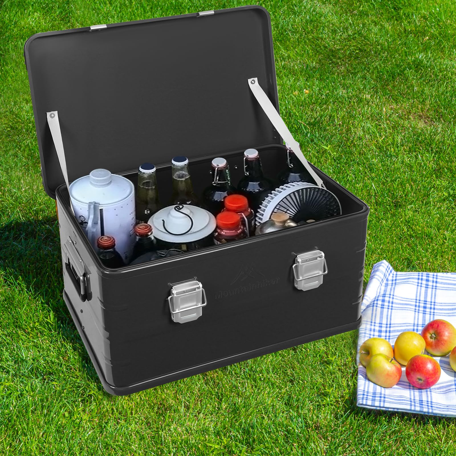 Alubox Alukiste - Premium Lagerbox 50 Liter - Materialstärke 1mm - Deckel verwendbar als Transportbox, Werkzeugkiste, Lagerbox (Schwarz)