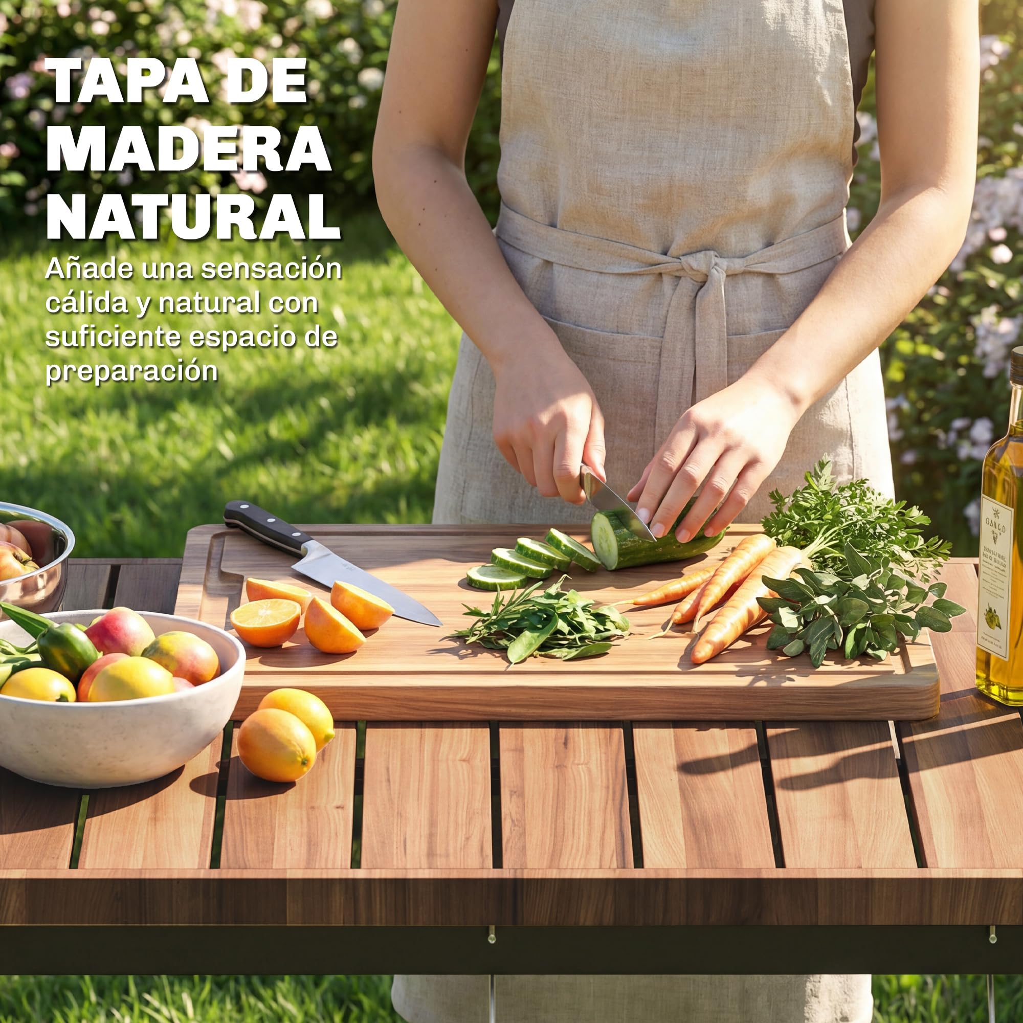 Outsunny Carrito de Barbacoa de 2 Niveles Mesa Auxiliar para Barbacoa Móvil con Ruedas Portabebidas Ganchos Asa Encimera Imitación Madera Mesa de Horno de Pizza para Exterior Negro y Marrón