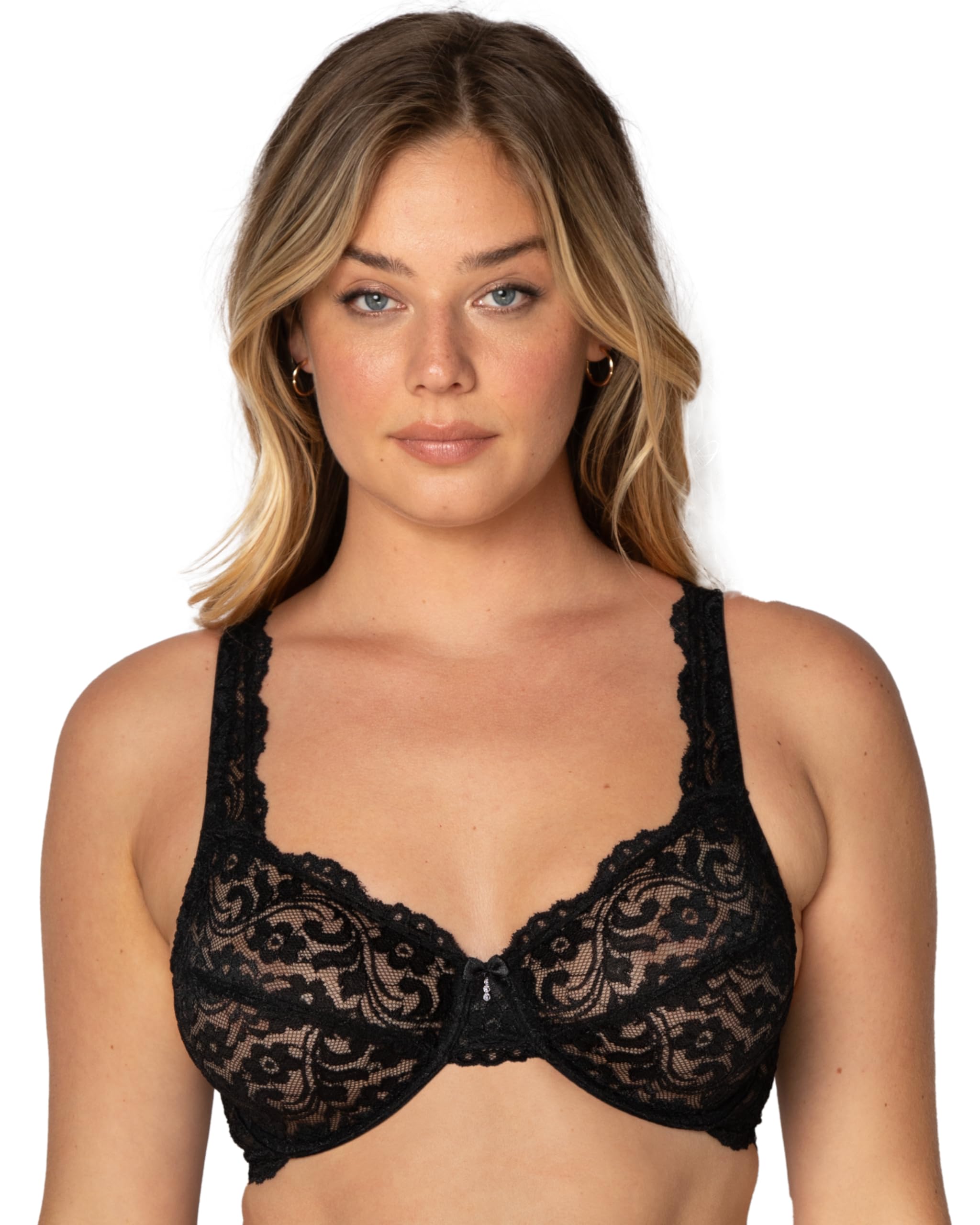 Smart & Sexy Women's Signature Lace Unlined Underwire Bra, Black Hue, 46DD