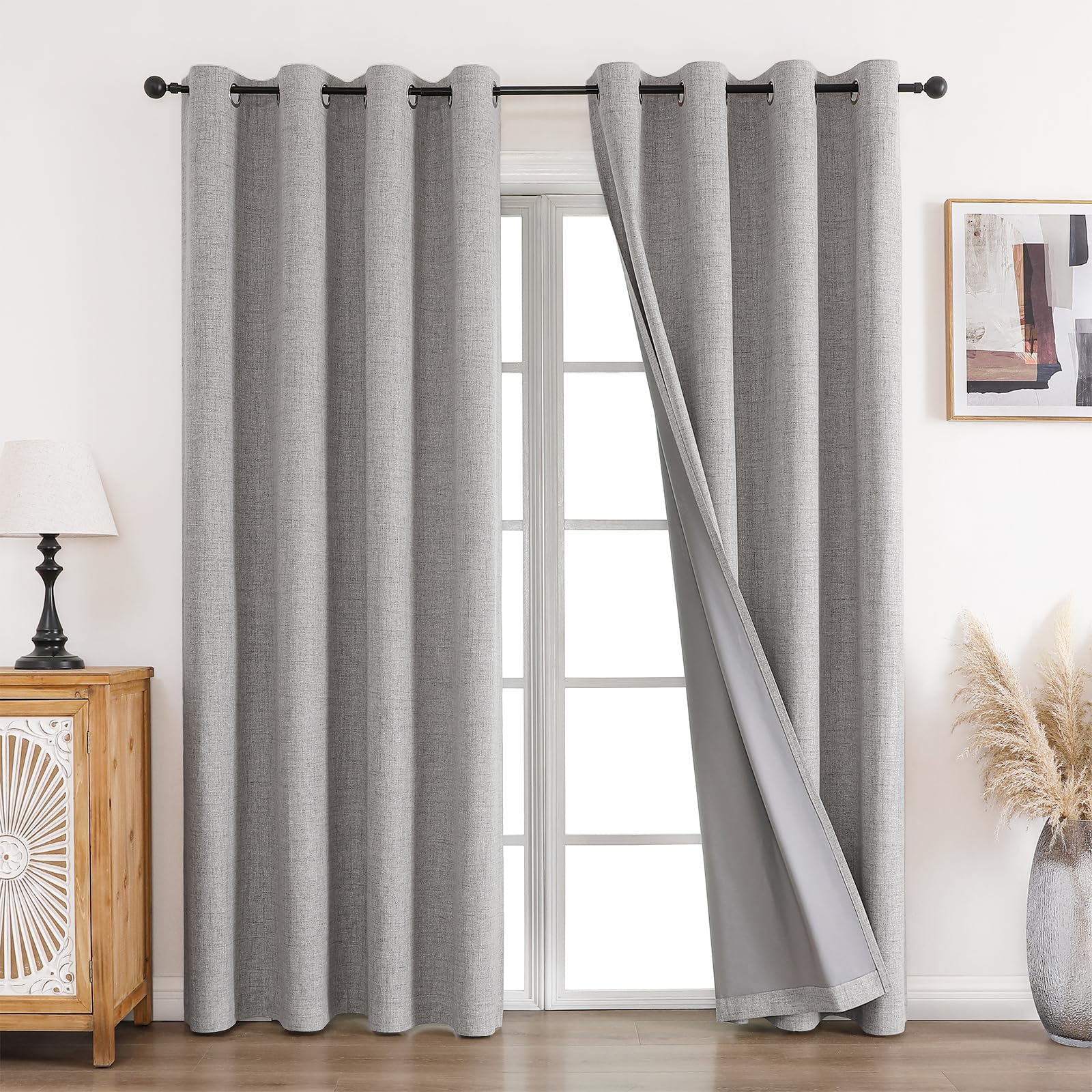 CUCRAF Gardinen Leinenoptik blickdichte vorhänge mit Ösen Wohnzimmer Schlafzimmer,Verdunklungsvorhänge Leinen Vorhang blickdichte Grauweiß H245 x B140 cm 2er Set,Thermovorhang verdunkelungsvorhang
