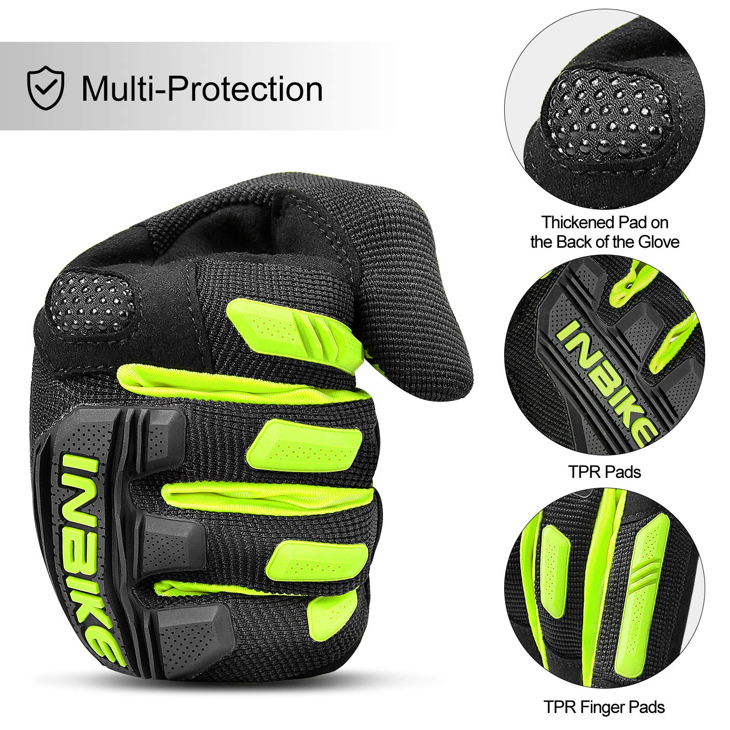 INBIKE Gants VTT Super Extensible et Respirant Gants Velo Anti-Choc et Antidérapant Idéal pour Cyclisme Exercice Sport Running S-XXL (MC020)