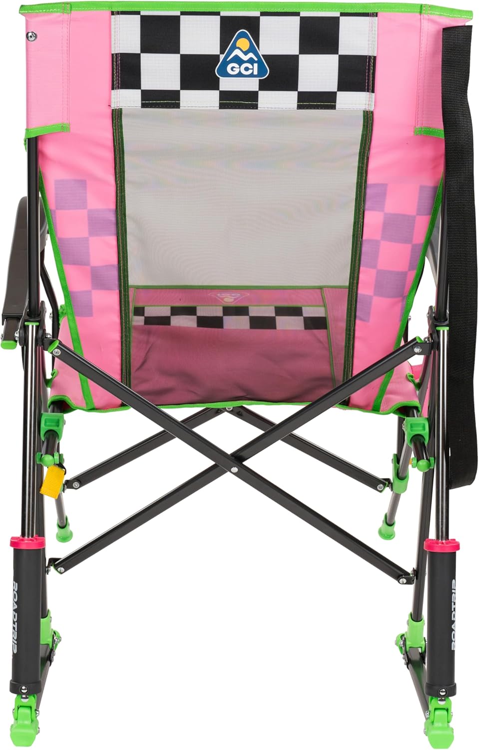 GCI Outdoor NASCAR Roadtrip Rocker Camping & Sideline Sports Chair | Portable Folding Rocking Chair with Durable Armrests & Drink Holder, Pink