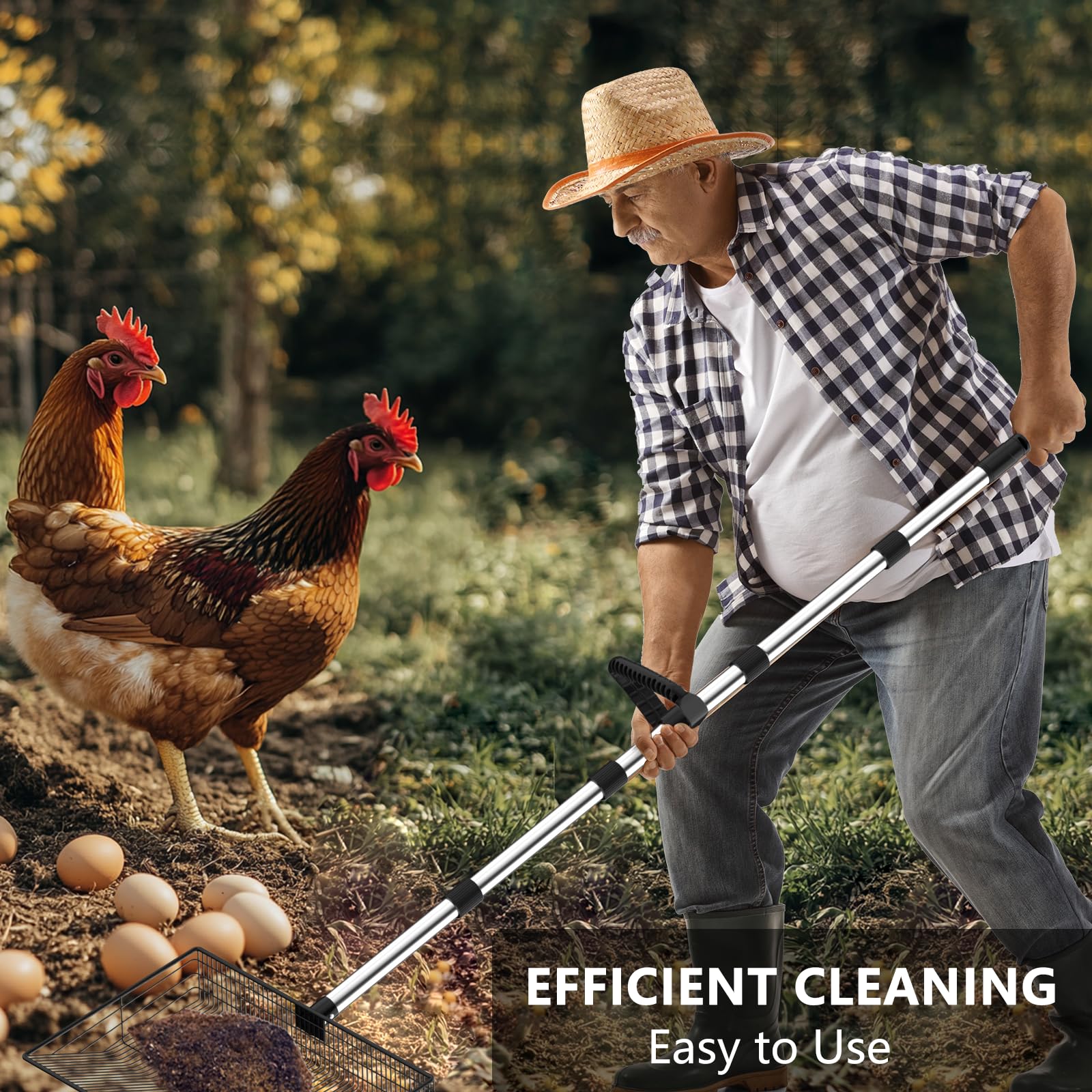 Hühnerkotschaufel, Chicken Poop Scooper, Einstellbare Hühnerschaufel für die Reinigung, Hühnerstall Reinigungswerkzeuge, Siebschaufel für Hühnerstall Trennung (L)