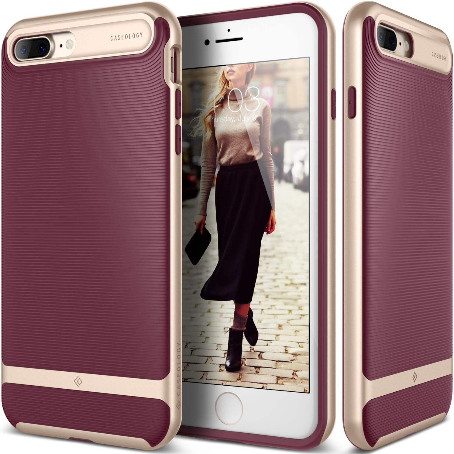 Caseology Wavelength for Apple iPhone 8 Plus Case (2017) / for iPhone 7 Plus Case (2016) - Stylish Grip Design - Burgundy