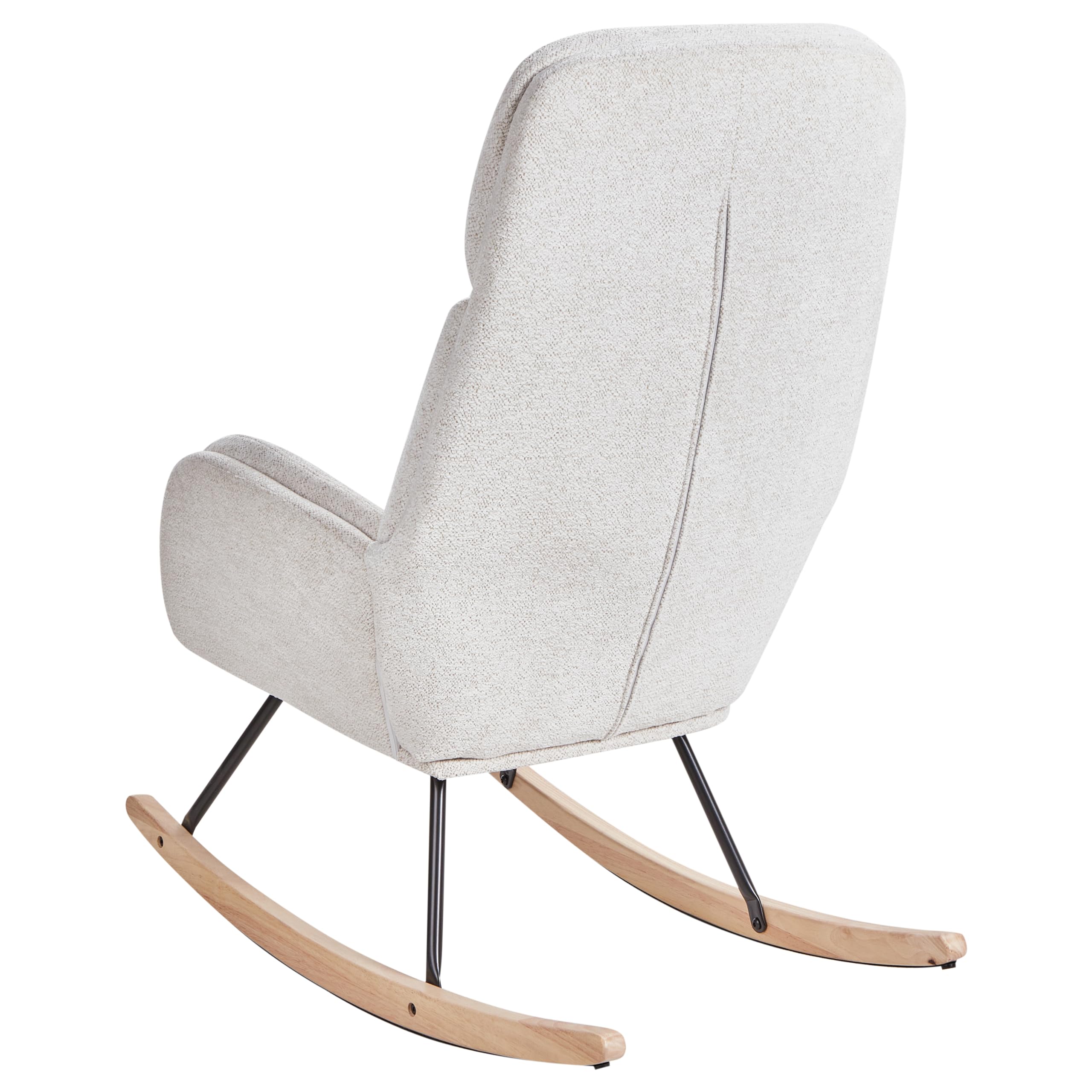Beliani Silla Mecedora de Tela Asiento de poliéster Patas de Metal Patines de Madera diseño Moderno Blanco Crema Kvelia