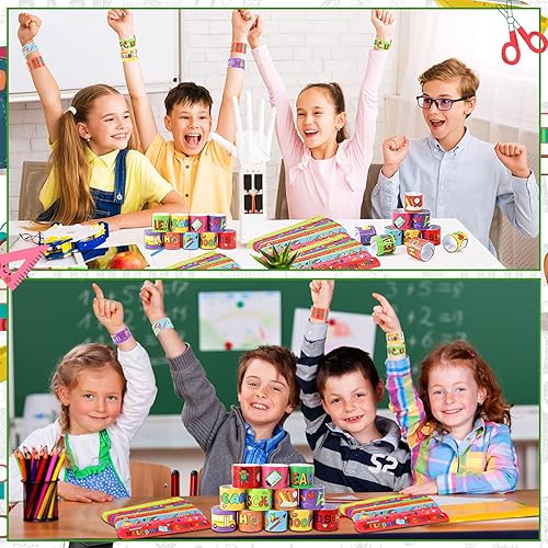 Miniatura 4 de JUNEBRUSHS Pulseras de vuelta a clases, 56 piezas, regalos de bienvenida de regreso a la escuela para niños, estudiantes, recuerdos de fiesta,