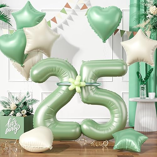 Miniatura 28 de Globos rosa pastel 25, juego de globos rosa bebé número 25, globo de papel de aluminio con estrella y corazón rosa con globo largo para mujeres y