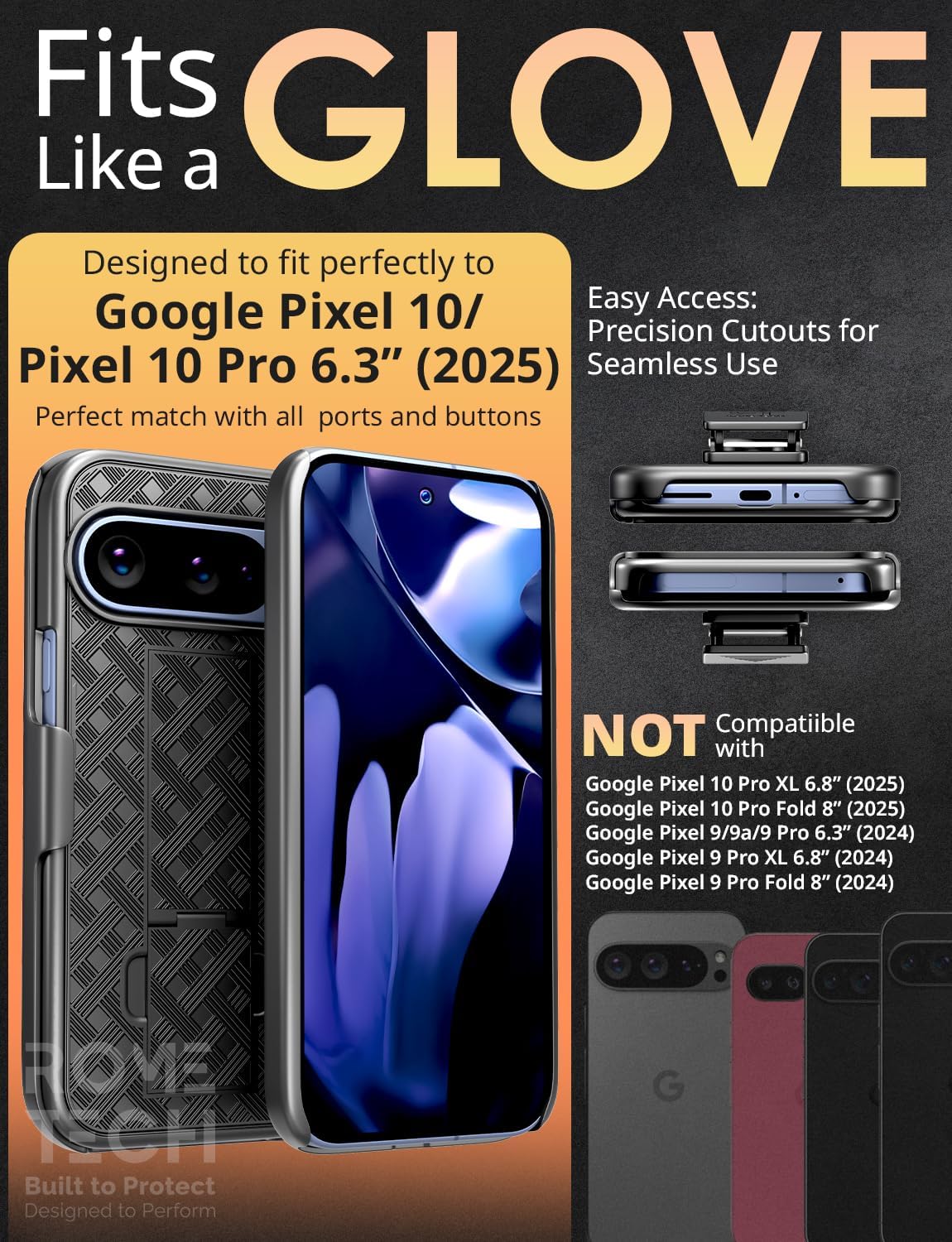 Designed for Google Pixel 10 / Pixel 10 Pro Case with Belt Clip Holster - Kickstand Cover Phone Case - Black