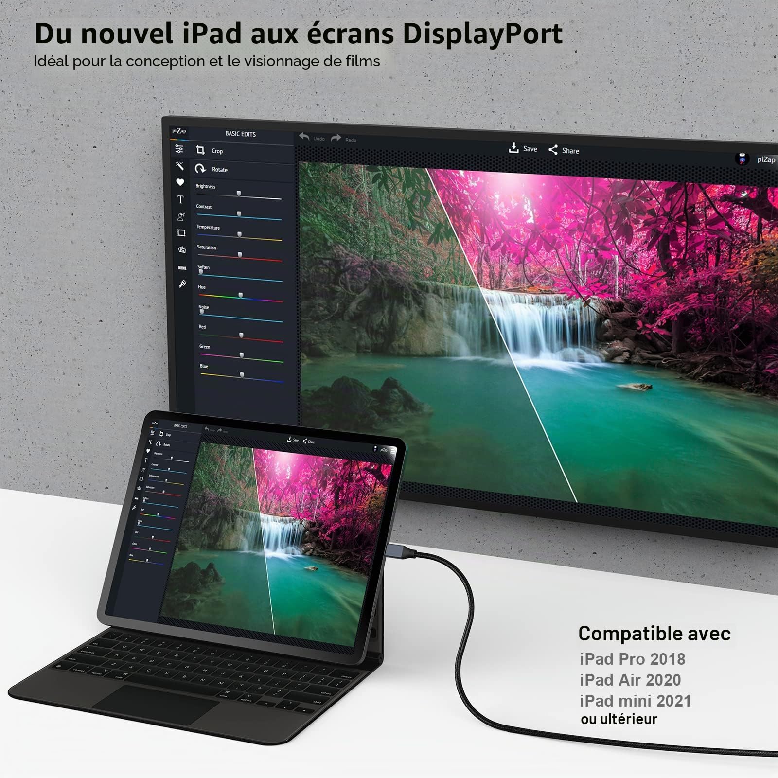 BENFEI Câble USB C vers DisplayPort 8K@60Hz 4K@144Hz, Thunderbolt 3/4 vers DisplayPort mâle à mâle Cordon, compatible avec la série iPhone 16/15, Boîtier en Nylon et Aluminium-1.8M
