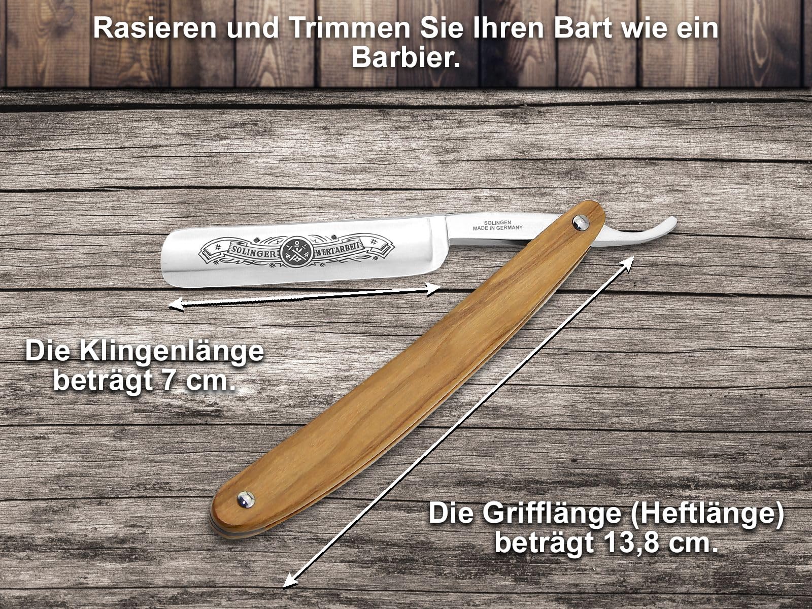 Solingen Rasiermesser-Set Profi Qualität für die sanfte Rasur - Premium Rasiermesser aus Solingen Olivenholz mit Lederriemen und Paste - Komplett Set als Herren Geschenk Set