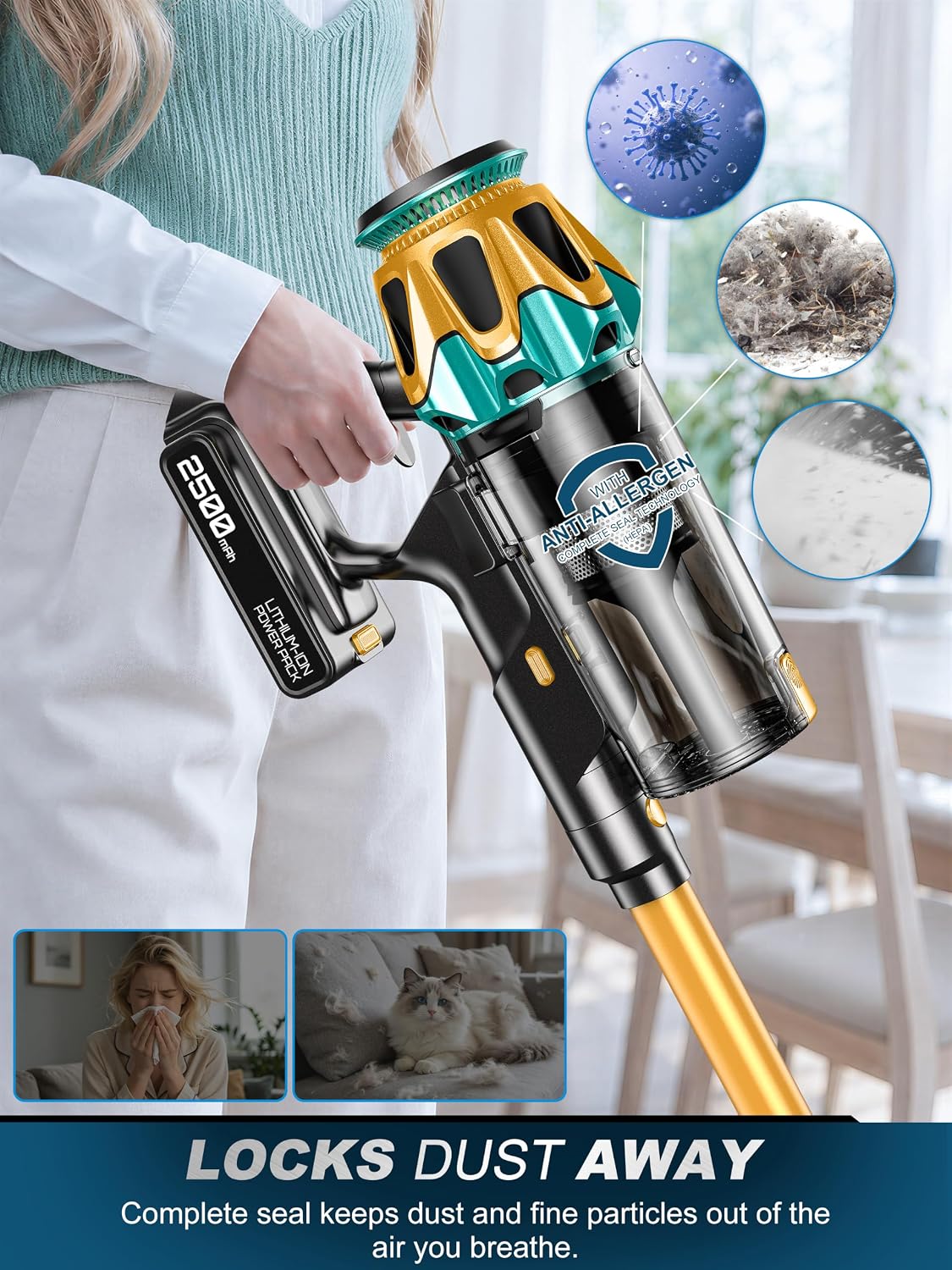 Cordless Vacuum Cleaner, 600W/58KPa/60Mins Self-Standing Stick Vacuum photo 7
