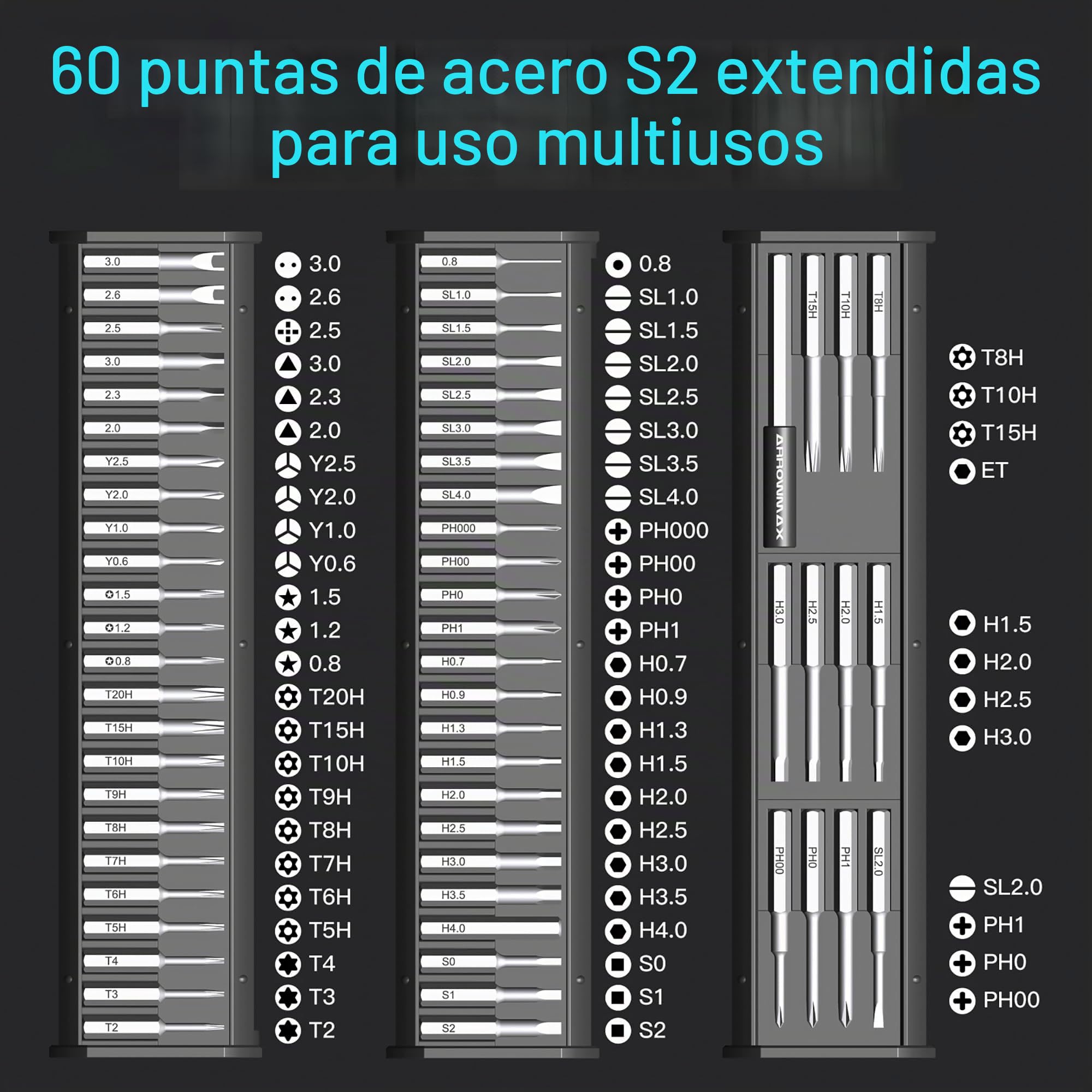 ARROWMAX Mini destornillador eléctrico, 60 en 1 juego de destornilladores eléctricos de precisión, con brocas magnéticas, 5 modos de par, kit de herramientas de reparación de teléfono, bricolaje