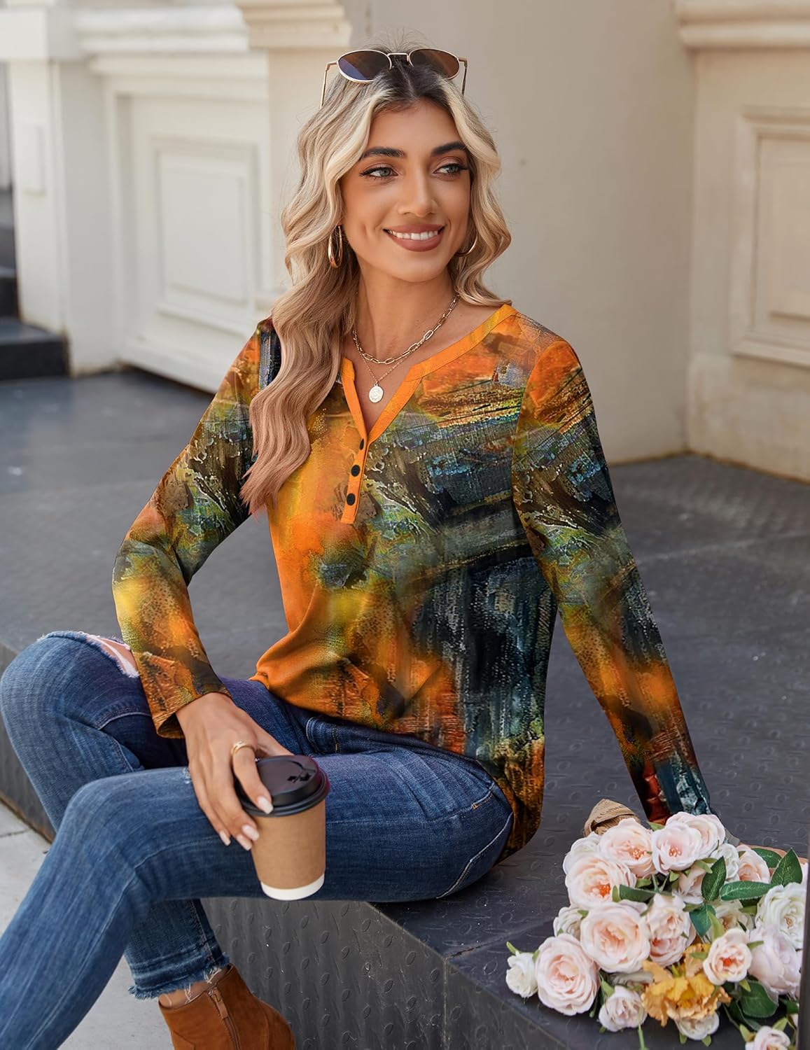 Zeagoo Long Sleeve Shirts for Women Casual V Neck Fall Tops Dressy Summer Work Blouses Clothes - Image 5