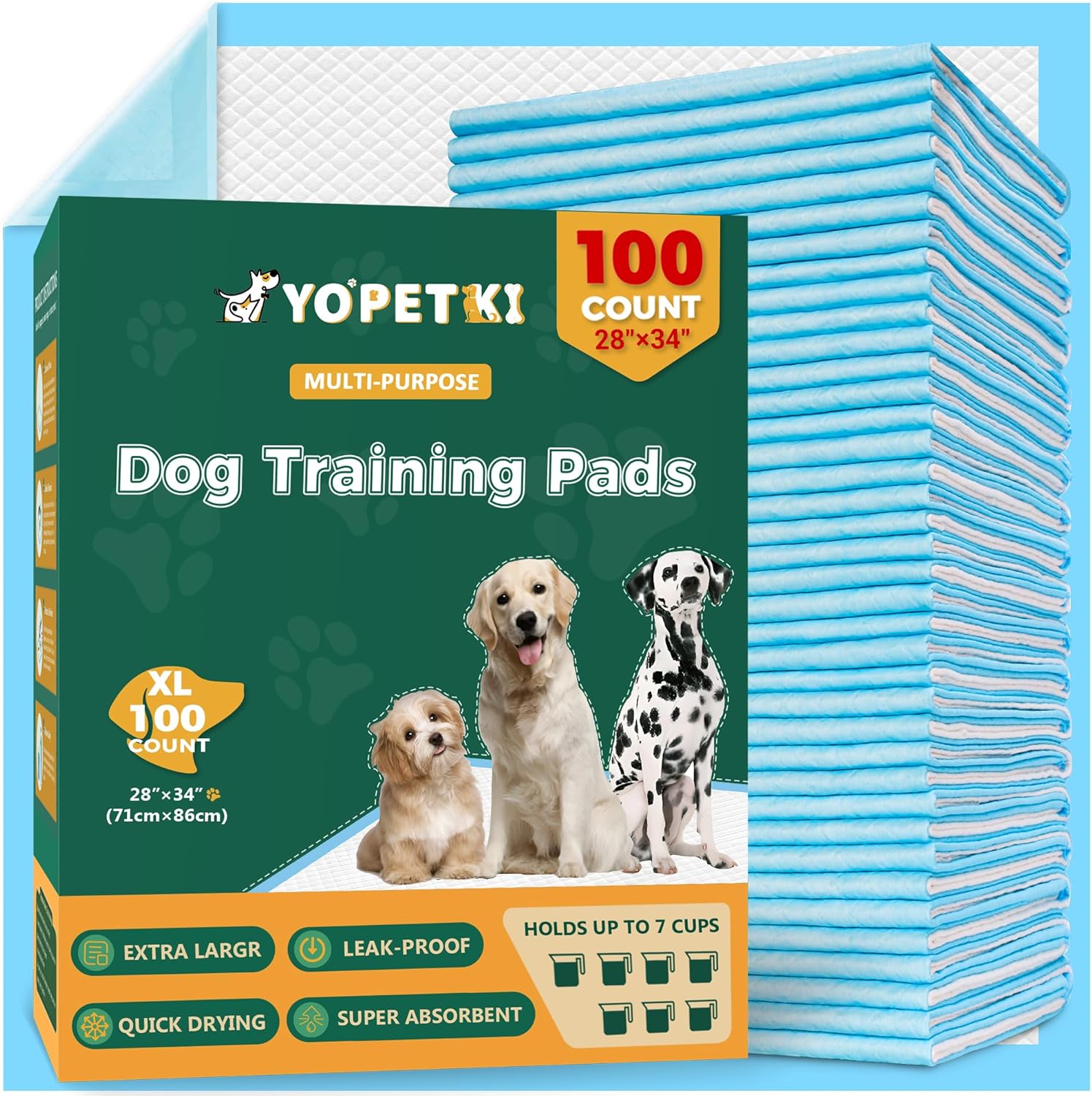 100 Count Dog Pee Pads Extra Large 28"x34", Super Absorbent X-Large 100 Pack Puppy Pads Leak-Proof & Quick-Dry Disposable XL Potty Pee Pads for Dogs, Puppies, Doggy 100 Pack (Regular)