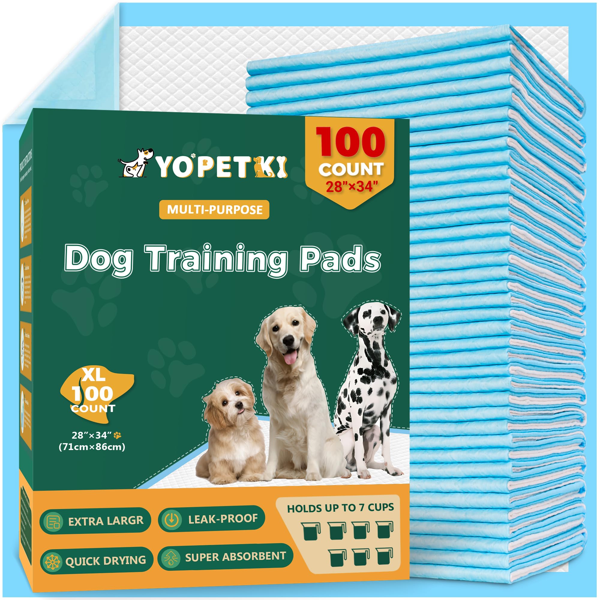 100 Count Dog Pee Pads Extra Large 28"x34", Super Absorbent X-Large 100 Pack Puppy Pads Leak-Proof & Quick-Dry Disposable XL Potty Pee Pads for Dogs, Puppies, Doggy