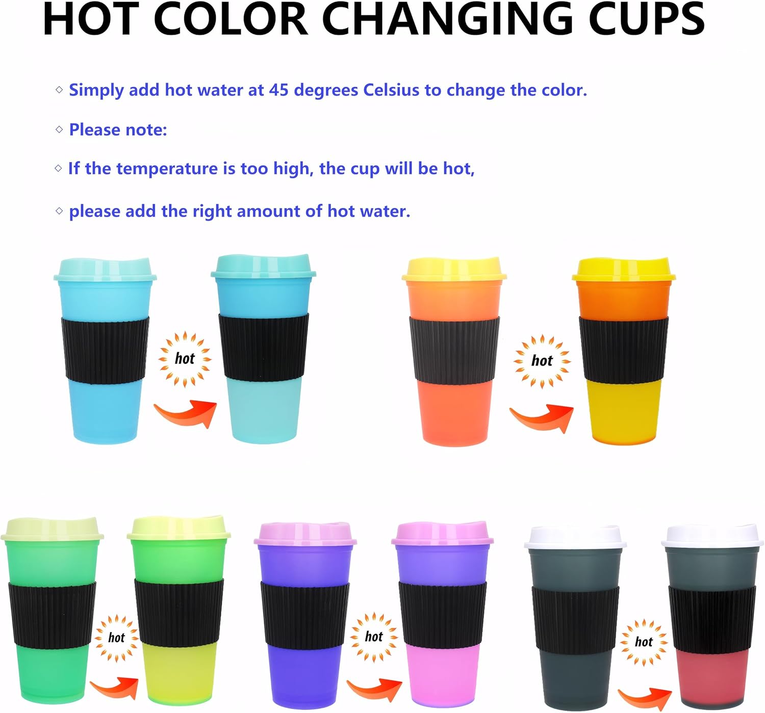 Color Changing Coffee Cups, 16oz Reusable Coffee Cups with Lids, 12 Pack Hot Coffee Tumbler for Adult Party Favors, Leak-Proof and Safe for Dishwashers (Hot coffee, 12 Pack) - Image 3