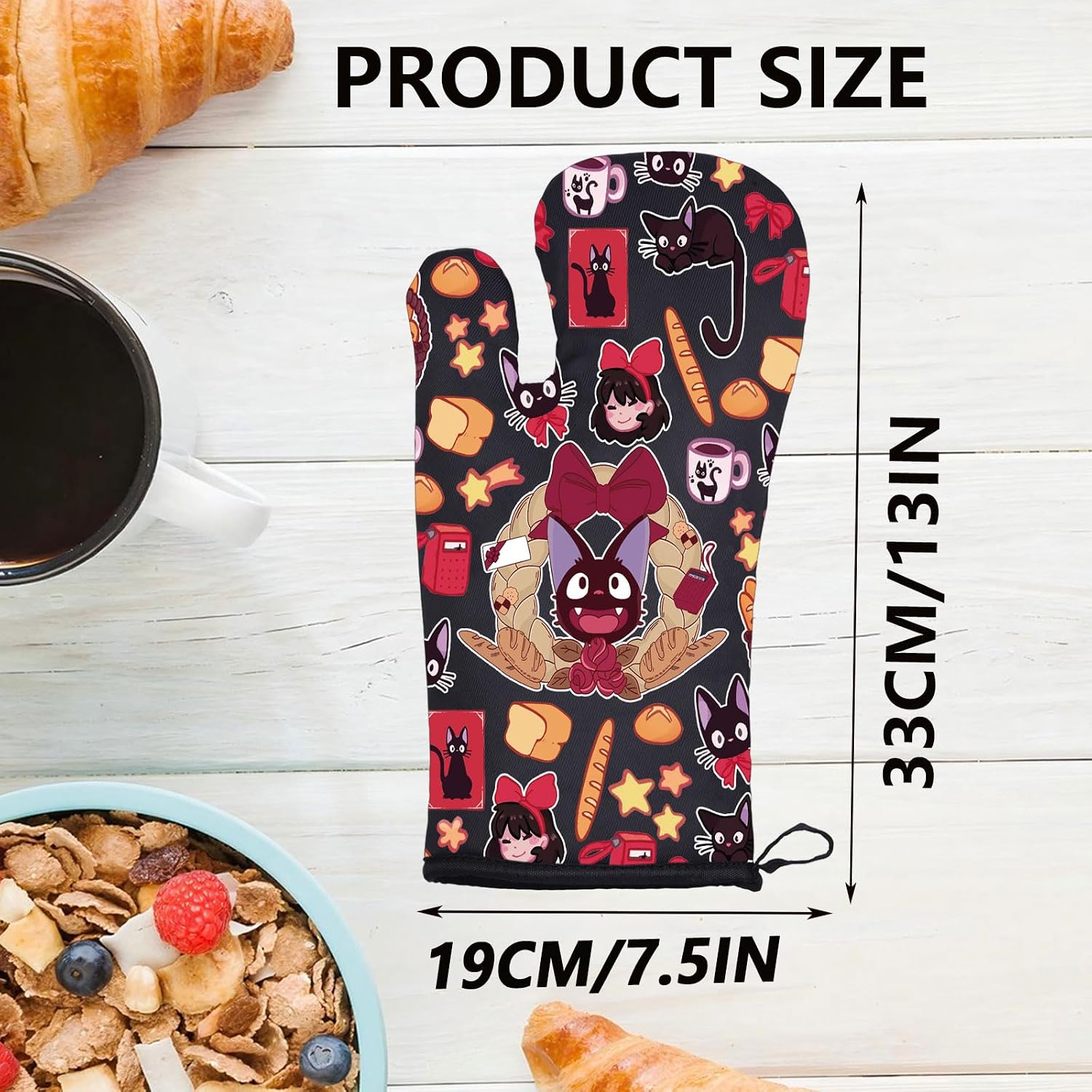 WZMPA Animated Movies Oven Mitts Kiki's Anime Gift Black Cat Baking ＆Cooking＆Grilling Glove Japan Movie Merchandise (Animated-OM)
