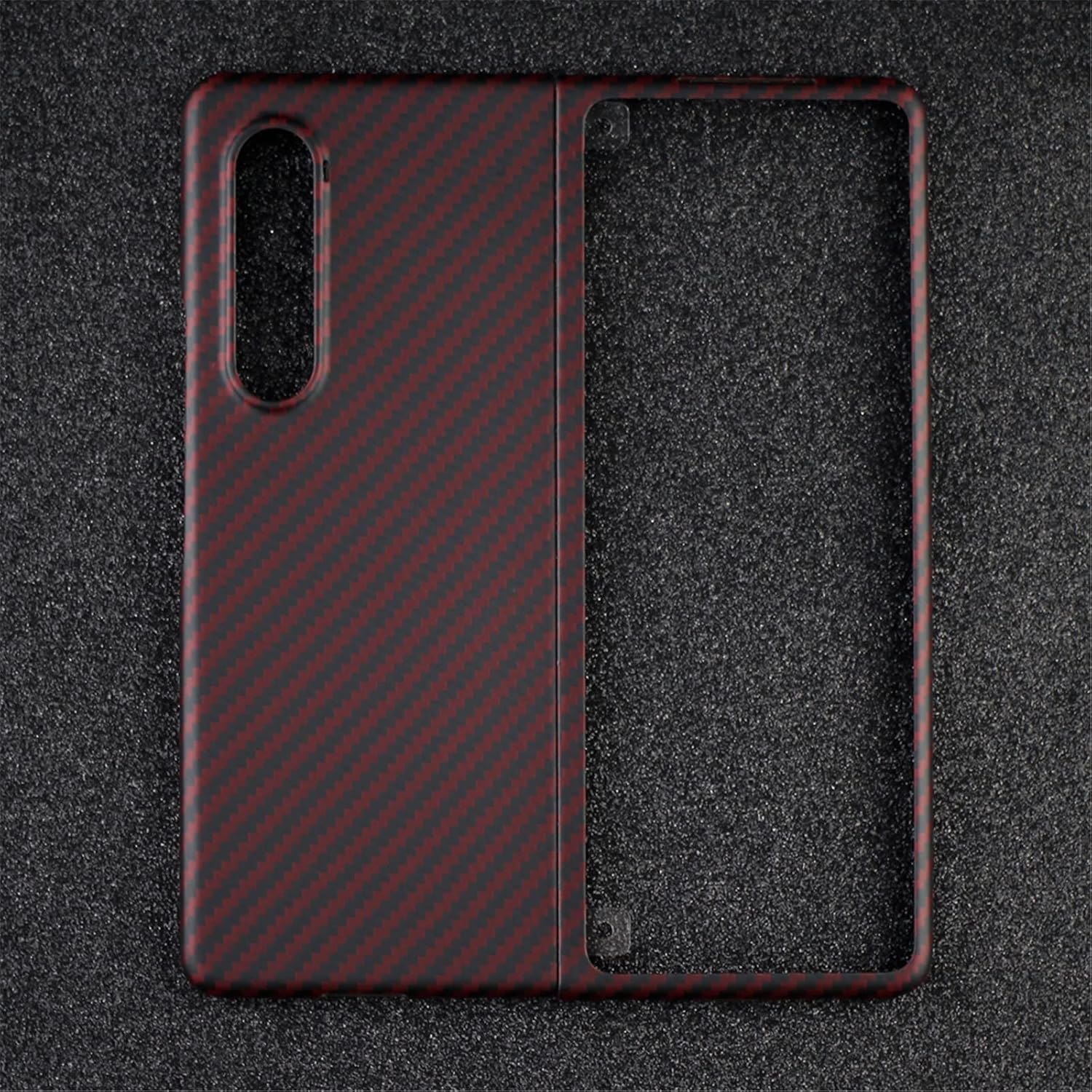 HAO Carbon Fiber Phone Case Compatible with Samsung Galaxy Z Fold 3 5G, Lightweight Slim Thin Shockproof Cover Case, 100% Aramid Fiber Anti-Scratch Case for Galaxy Z Fold 3 5G (Red)