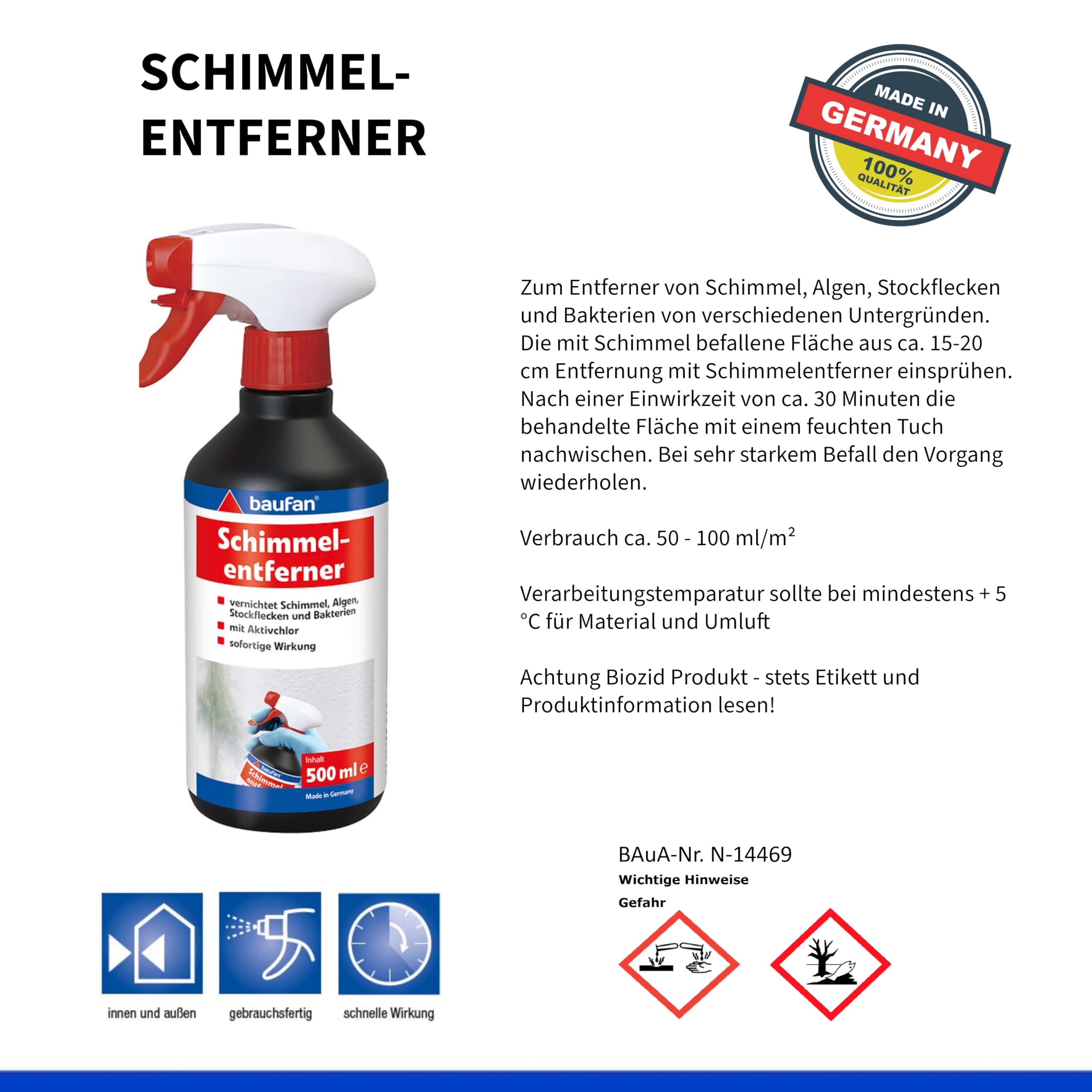 Baufan Schimmelentferner - 500ml - Schimmelspray mit Aktivchlor für Schimmel & Algen… – Ansicht 2