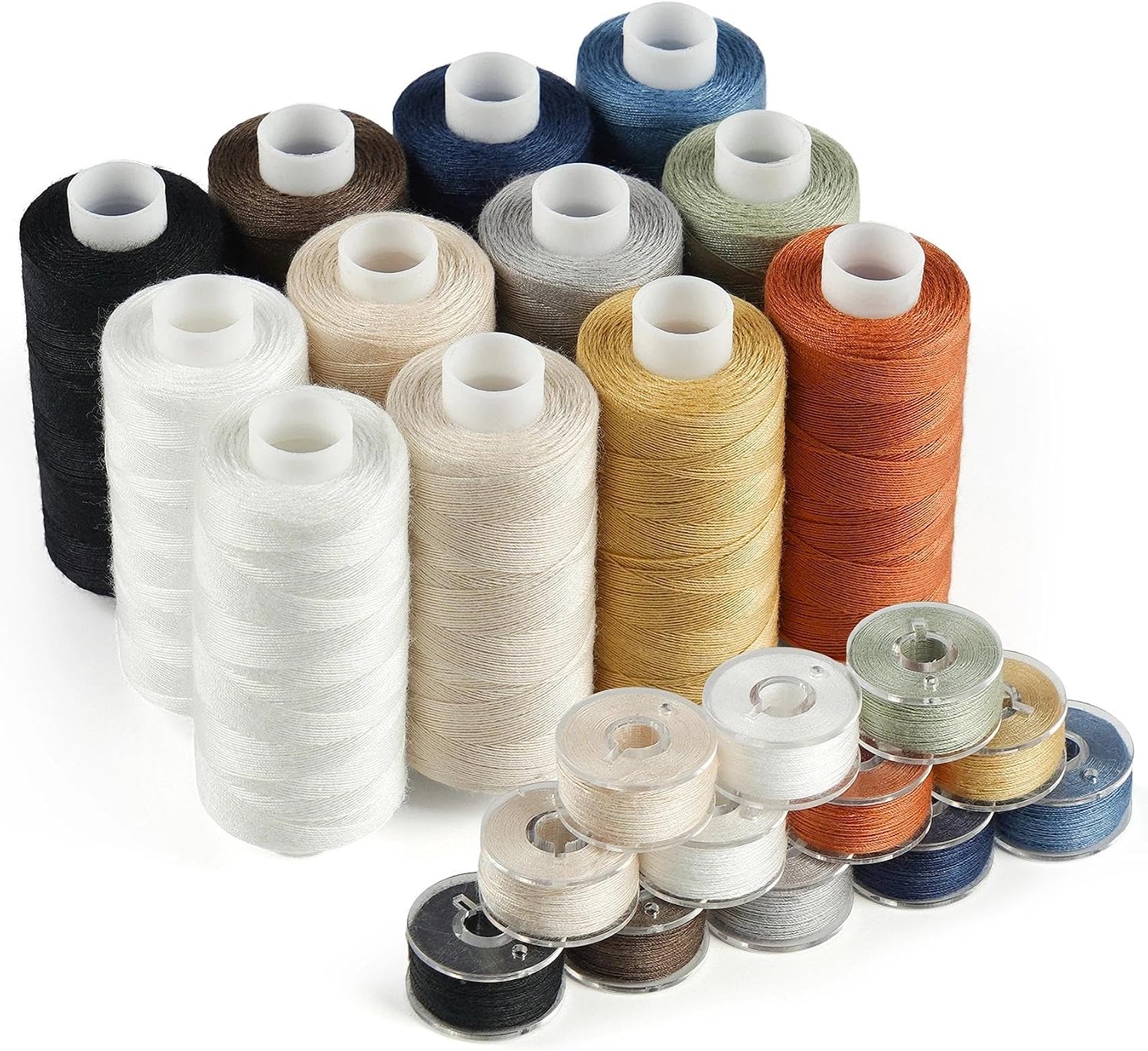 ilauke 24pcs Sewing Thread Bobbins Kit, 12 Colors 550 Yard Thread for Sewing Matched 50 Yard Prewound Bobbins, Polyester Threads for Machine Home Hand Crafting