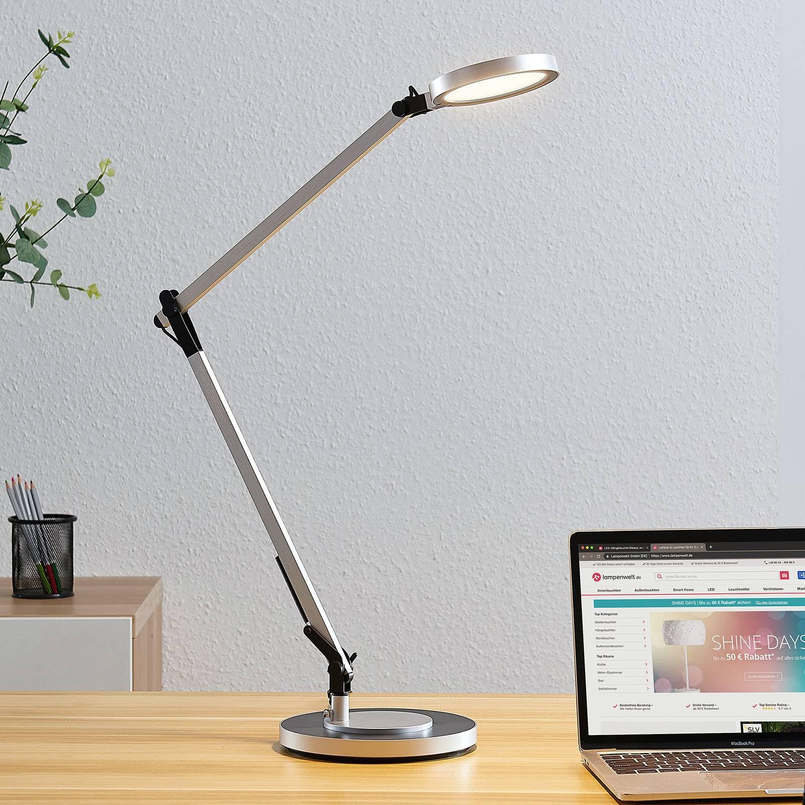 Lindby Lampada da tavolo LED dimmerabile (Moderno) colore Grigio, in Metallo ad es. Studio & Ufficio lampadina inclusa lampada scrivania a