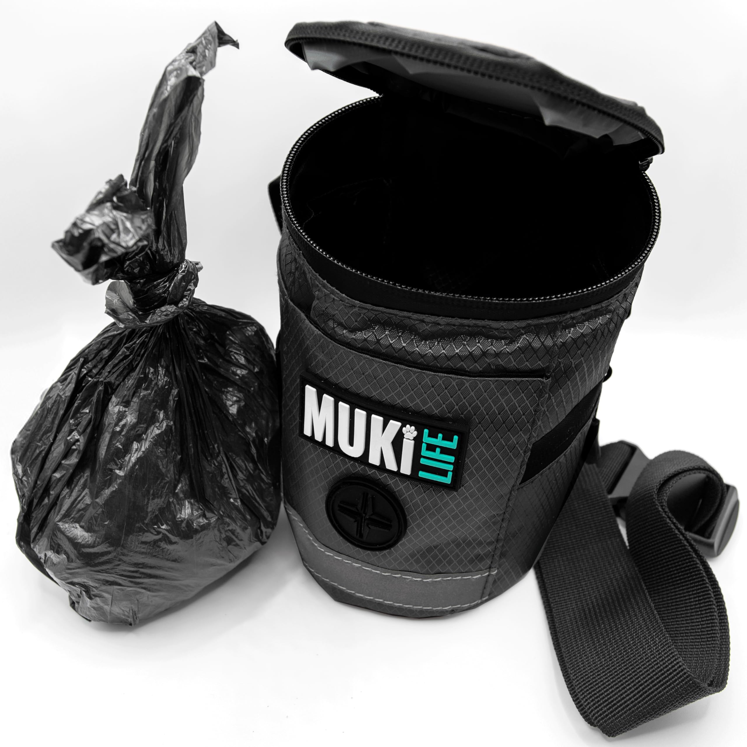 Muki Life Black Dog Walking Waste Carrier Pouch With Odour Proof Zipper - For Poop, Treats, Bags And Balls - Easy Clean Removable Liner, For Small To Medium Dogs