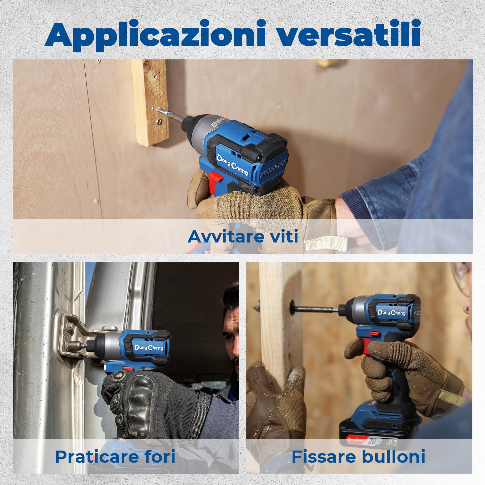 Dong Cheng Avvitatore a impulsi a batteria 20V 165Nm, 2 batterie | Per lavori di avvitamento pesanti, Avviamento graduale, Autoperforante, Hex 6,35mm, 3+1 velocità