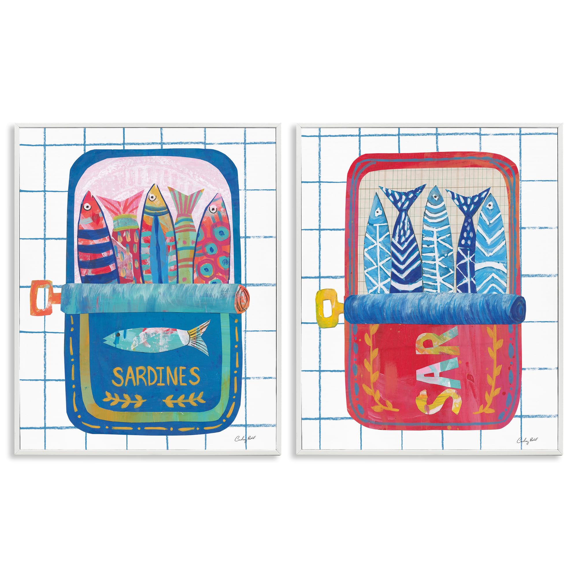 'Whimsical Silly Sardines'| 2pc Framed Giclee Art Set 2