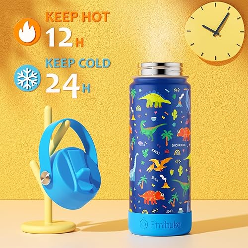 Miniatura 3 de Fimibuke Botella de Agua Aislada para Niños, 18oz SIN BPA Acero Inoxidable 188 Vaso para Niños con Pajita Vaso de Viaje de Doble Pared al Vacío a