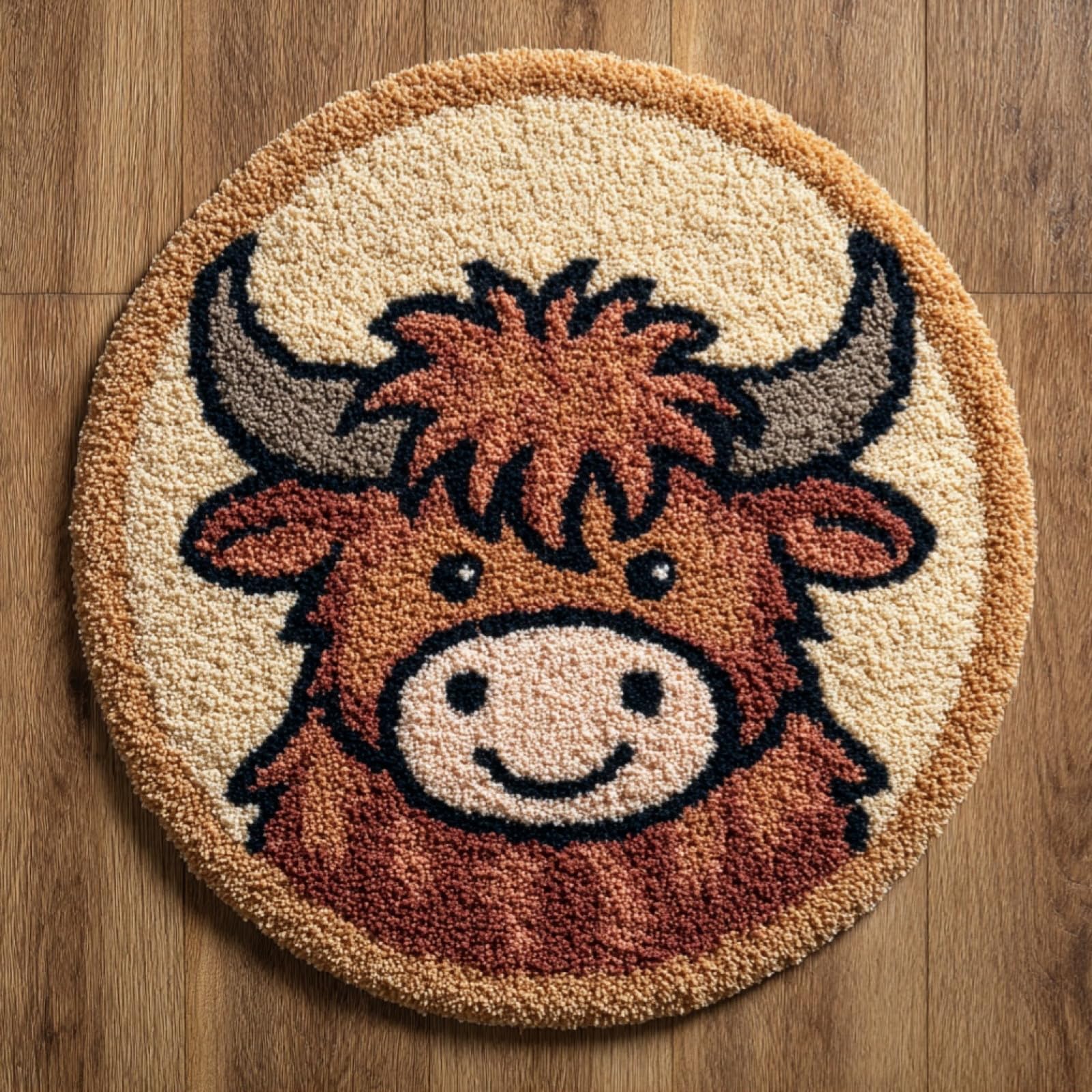 Wallustrioaw 001 Diy Latch Hook Rug Kits For Beginners Adults,Small Highland Cattle,Latch Hook Rug Kits Carpet Making Crafts Diy Craft Gifts,50X50cm