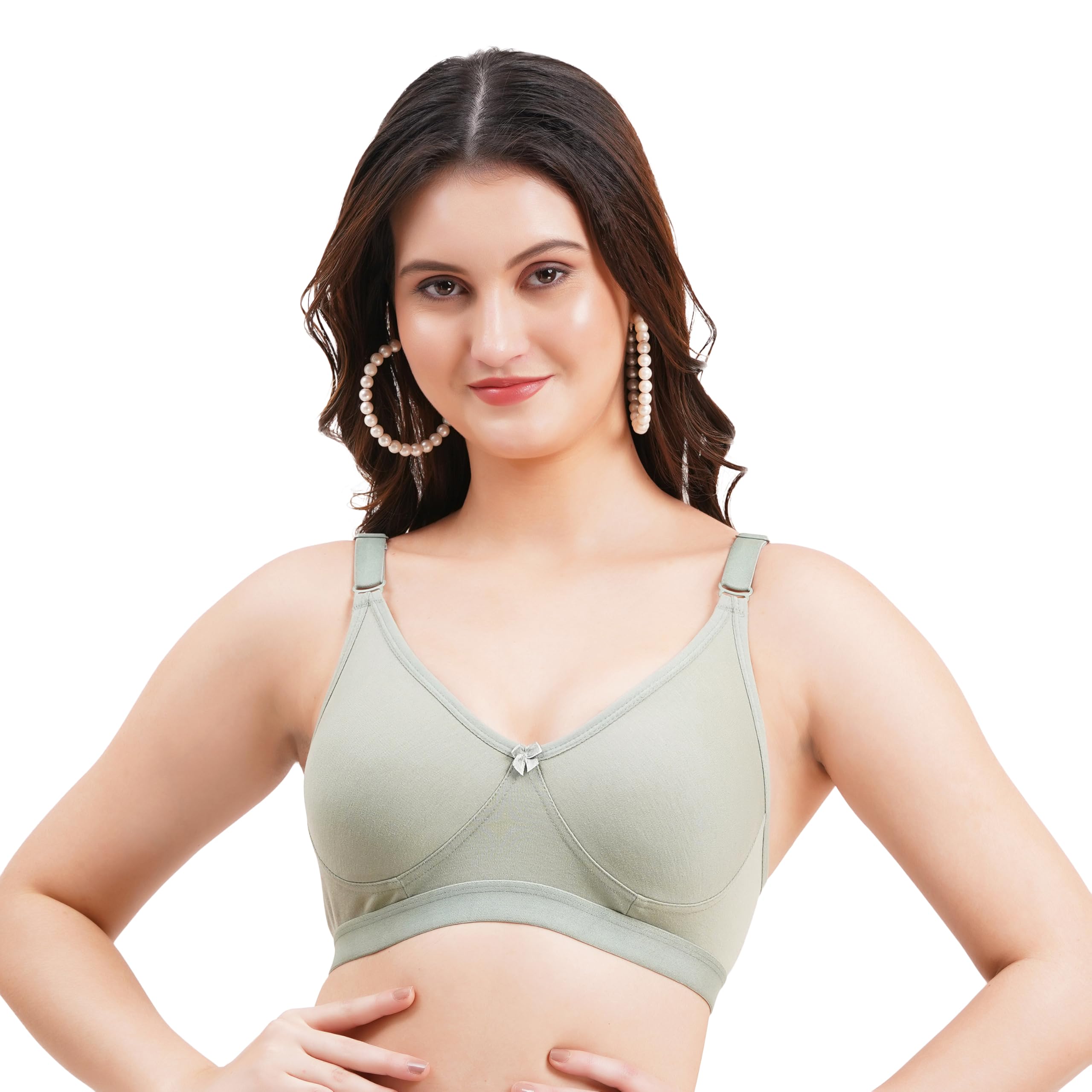layeba Women's Full Coverage Non-Padded Wireless T-Shirt Bra, Sage Green-picture-10