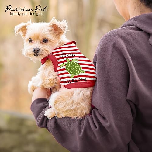 Miniatura 6 de Parisian Pet Camiseta unisex para perro, bordada "Turtley Awesome!", camiseta para perro, transpirable y ligera, camiseta roja sin mangas, lavable a