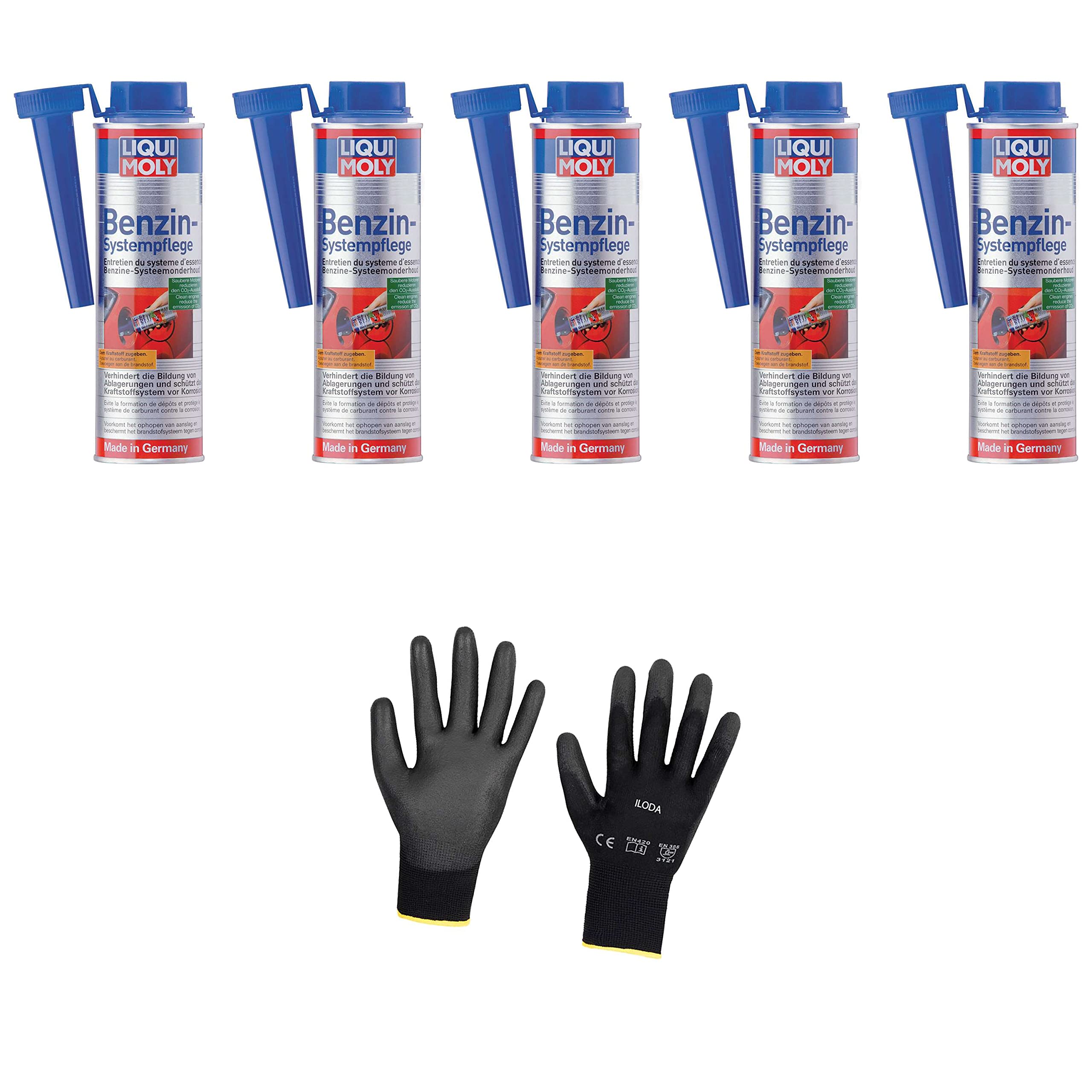 5xOriginal Liqui Moly 300ml Benzin-Systempflege 5108 Schutzhandschuhe