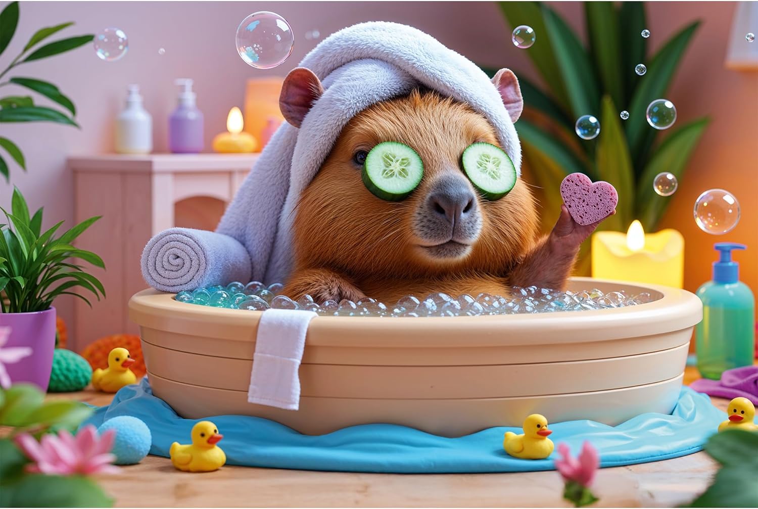 Trefl - The Treflik Family, Capybara at the Spa - Puzzle 160 Elements - Colourful Puzzle with Capybara at Home Spa, Creative Entertainment, Fun for Kids Ages 6 and up