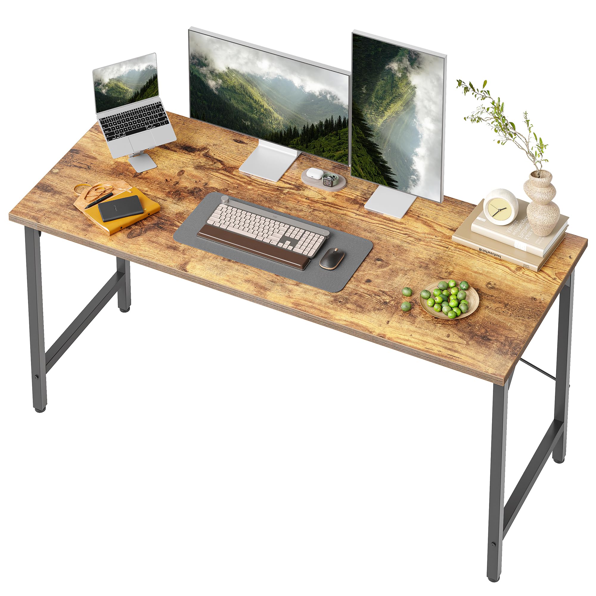 BEXEVUE Escritorio de 120 x 48 cm, pequeño Escritorio para Ordenador, Mesa de Oficina para Estudio, Dormitorio, diseño Industrial, Estructura de Metal, Mesa de PC de Madera para el hogar y la Oficina