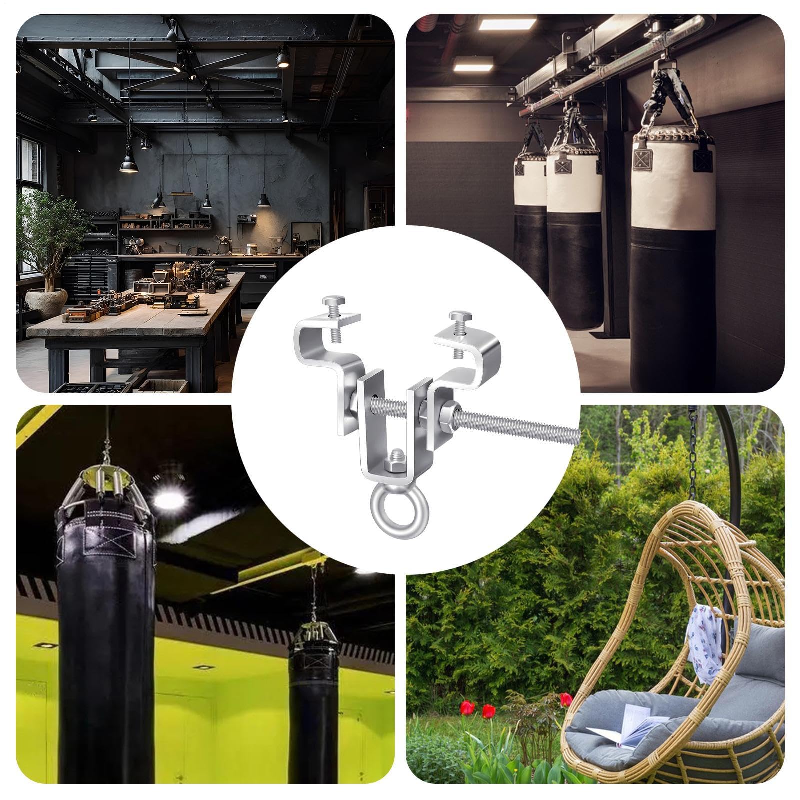 I Beam Clamps Heavy Duty, Steel Ceiling Mount Bracket, 0,79 pulgadas Secure Boxing Bag Hanger, Industrial-Grade Punching Hook, Anti-Slip Grip System for Marcial Arts Training Garage