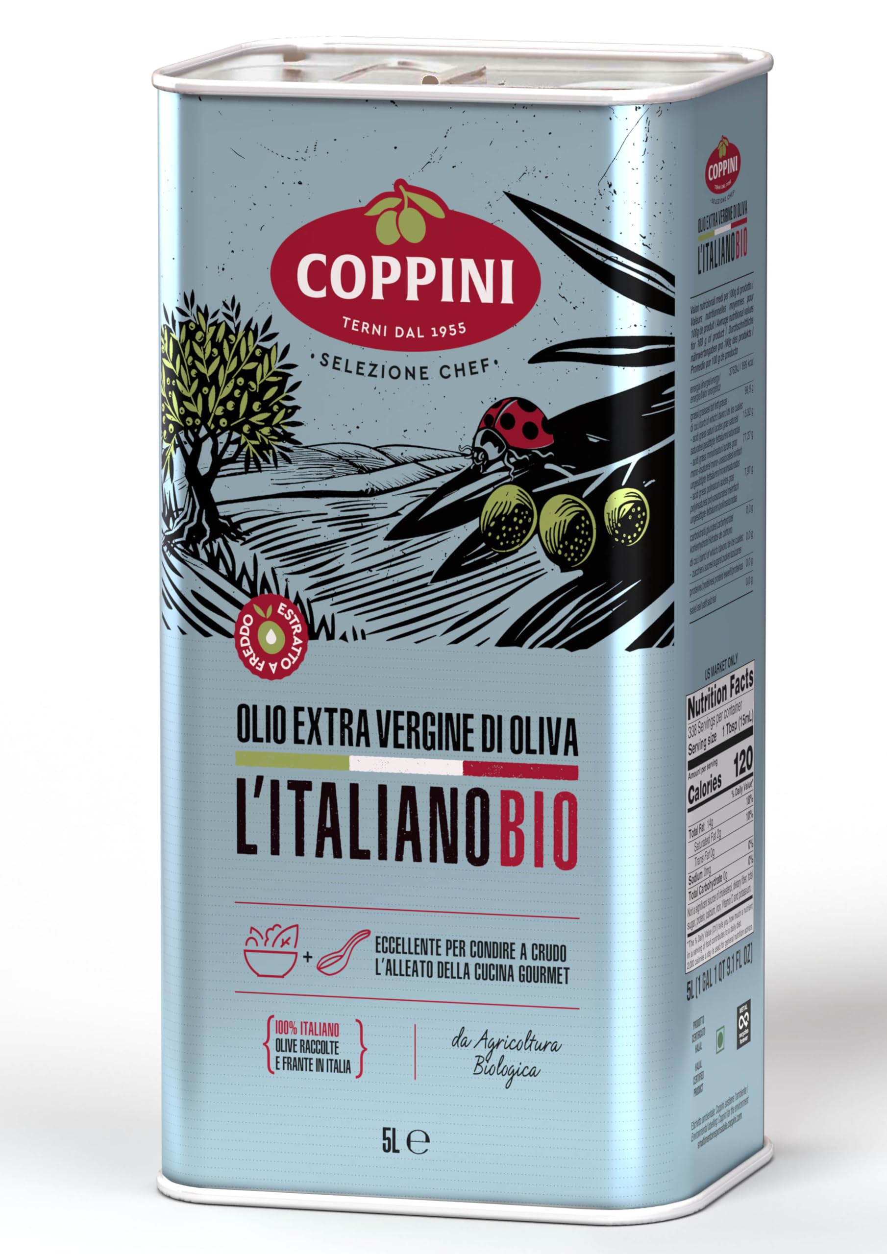 COPPINI TERNI Olio Extra vergine di Oliva Coppini Biologico Italiano - 5 L