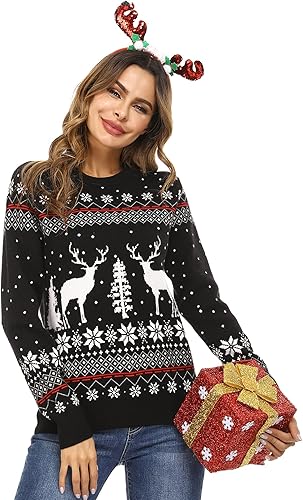 Vista 5 de Aiboria Suéter a juego con diseño de copos de nieve de renos navideños para mujeres, hombres, niños y niñas