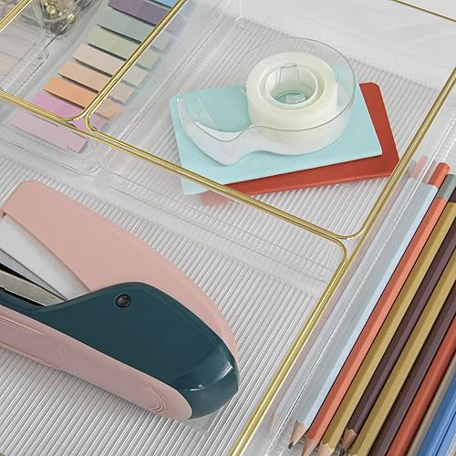 Miniatura 6 de Martha Stewart Kerry - Organizadores de cajones apilables de plástico para escritorio de oficina, juego de 6, con ribete dorado