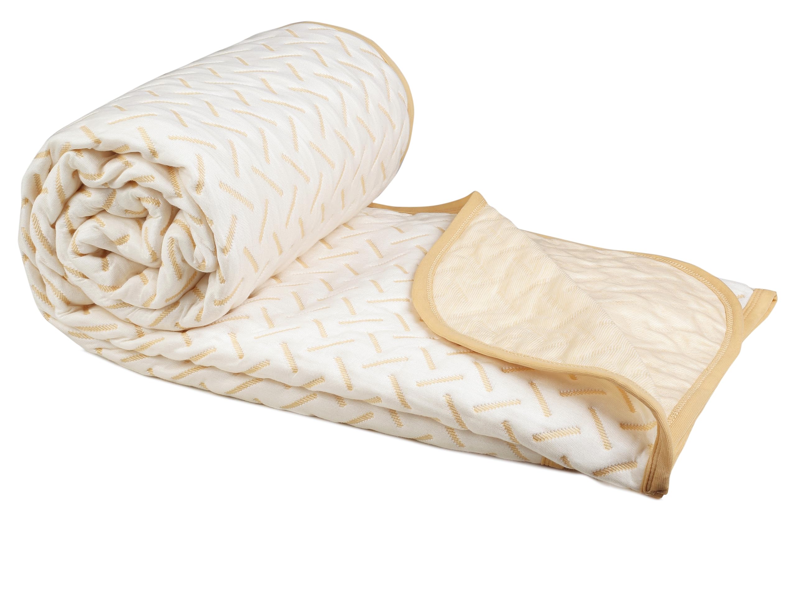 HOMEKART Super Soft Cotton Knitted Dohar|AC Quilt| Blanket for Single Bed (60 x 86 inches) |Lightweight Viscose Dohar - 250 GSM |Single - 150x220 cms, Beige & White-image-40