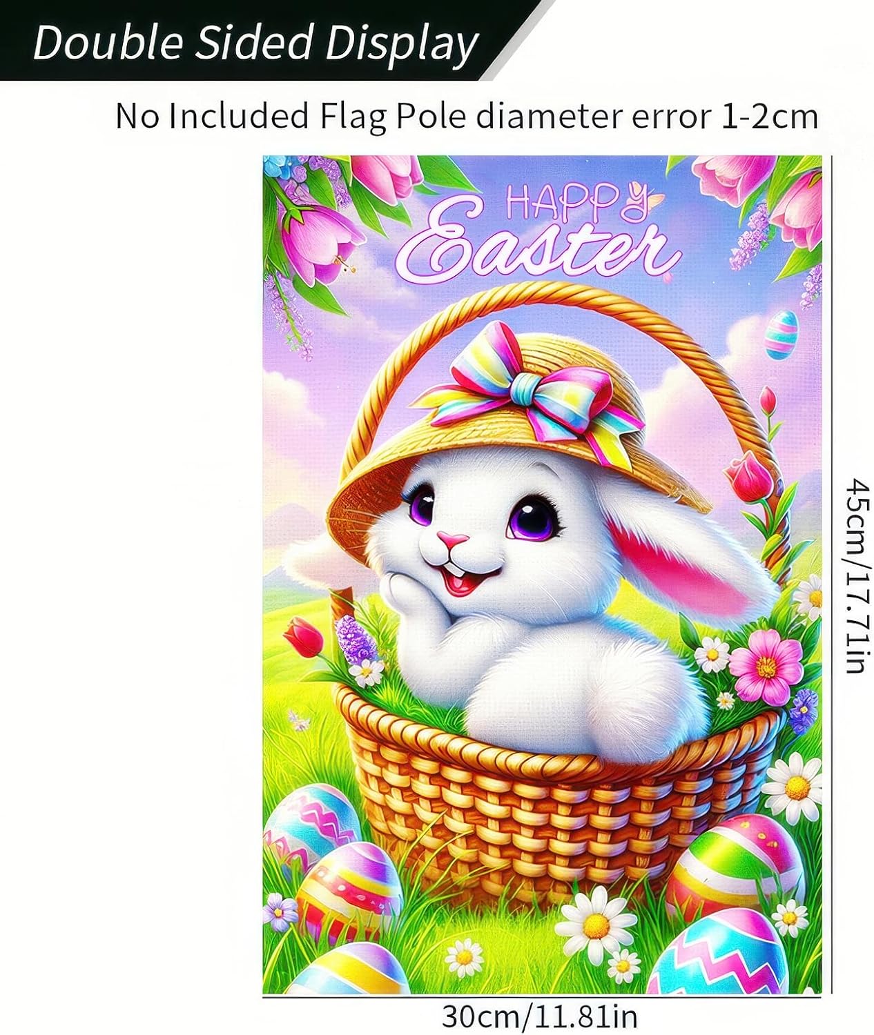 Happy Easter Garden Flag Rabbit Bunny Garden Flag 12x18 Double Sided Yard Outdoor Flag Floral Flower Seasonal Decors for Spring Farmhouse Holiday Outside Outside Decorative Banner - Image 4