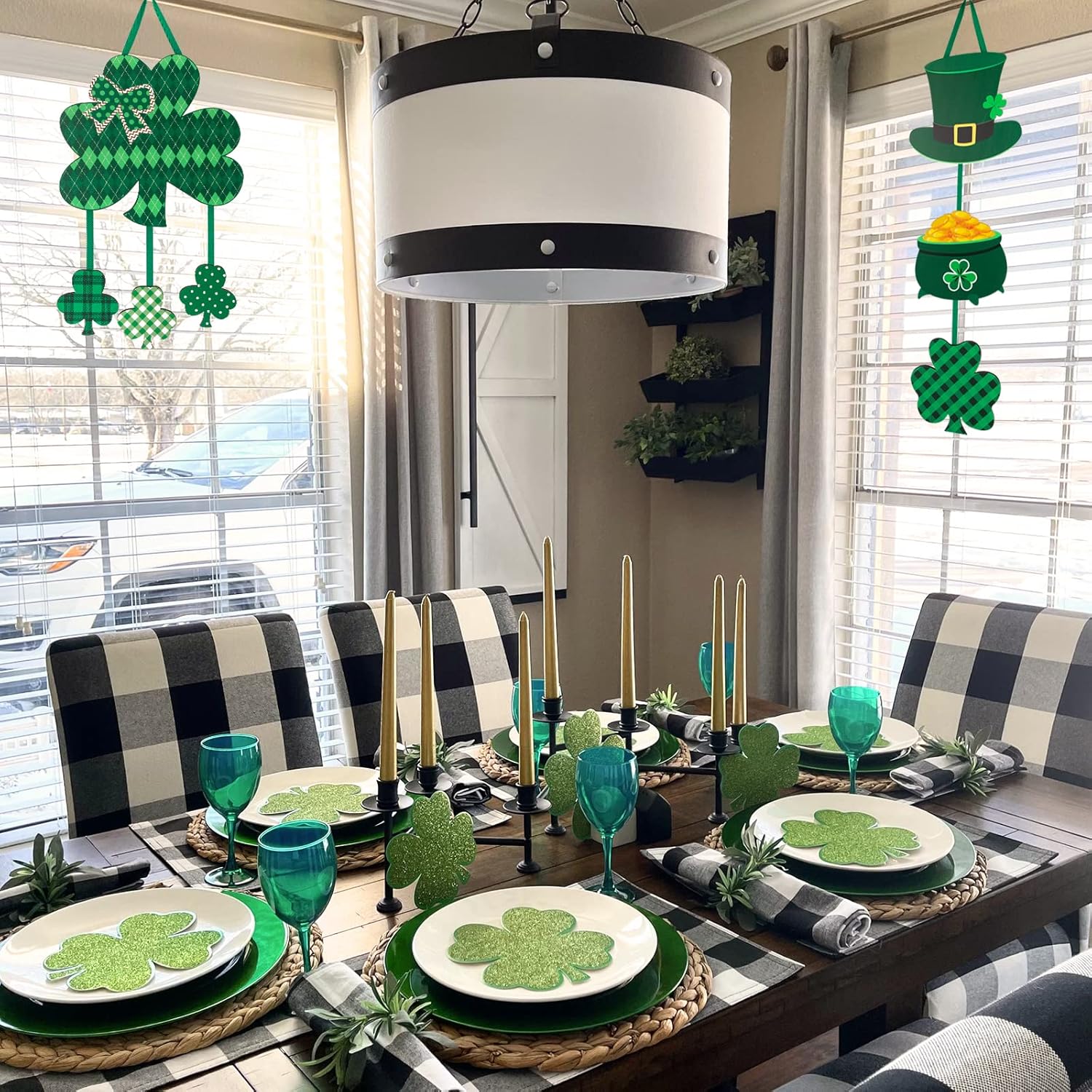 2 Pieces St. Patrick's Decoration Shamrock Clover Wood Door Wall Signs with Ropes DIY, Irish Sign Ornaments Hanging Crafts for Home Farmhouse St. Patrick Party Front Door Outdoor Wedding Party Supply Decoration Green : Home & Kitchen