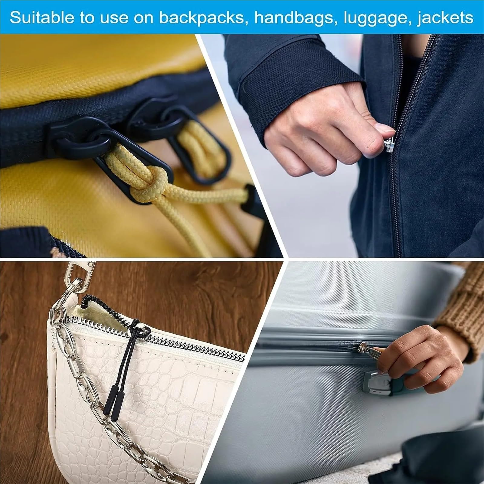 Reißverschlussschieber, Ersatz-Clip, gebrochene Schnalle, Fixierer, Reißverschluss, Kordel, Reisetasche, Handtaschen, Rucksäcke, Jacken, Weiß, 100 Stück
