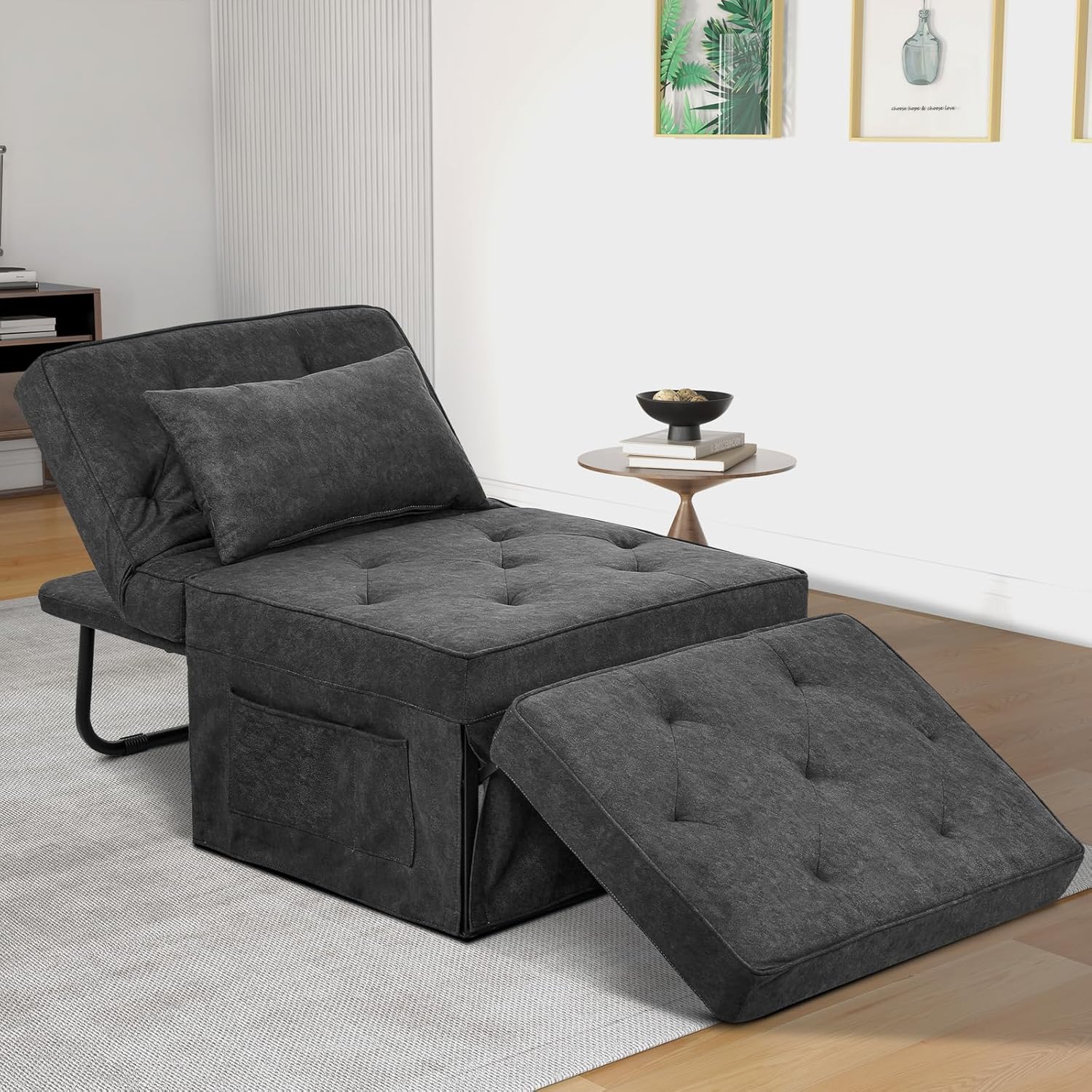 4-in-1 Multifunctional Folding Ottoman Bed, Convertible Sofa Bed with Adjustable Backrest for Home Office, Bedroom, Small Space Living Room, Modern Pull Out Sleeper Ottoman Sofa Bed,Dark Gray 28″W 4-in-1 Multifunctional Folding Ottoman Bed, Convertible Sofa Bed with Adjustable Backrest for Home Office, Bedroom, Small Space Living Room, Modern Pull Out Sleeper Ottoman Sofa Bed,Dark Gray 28″W